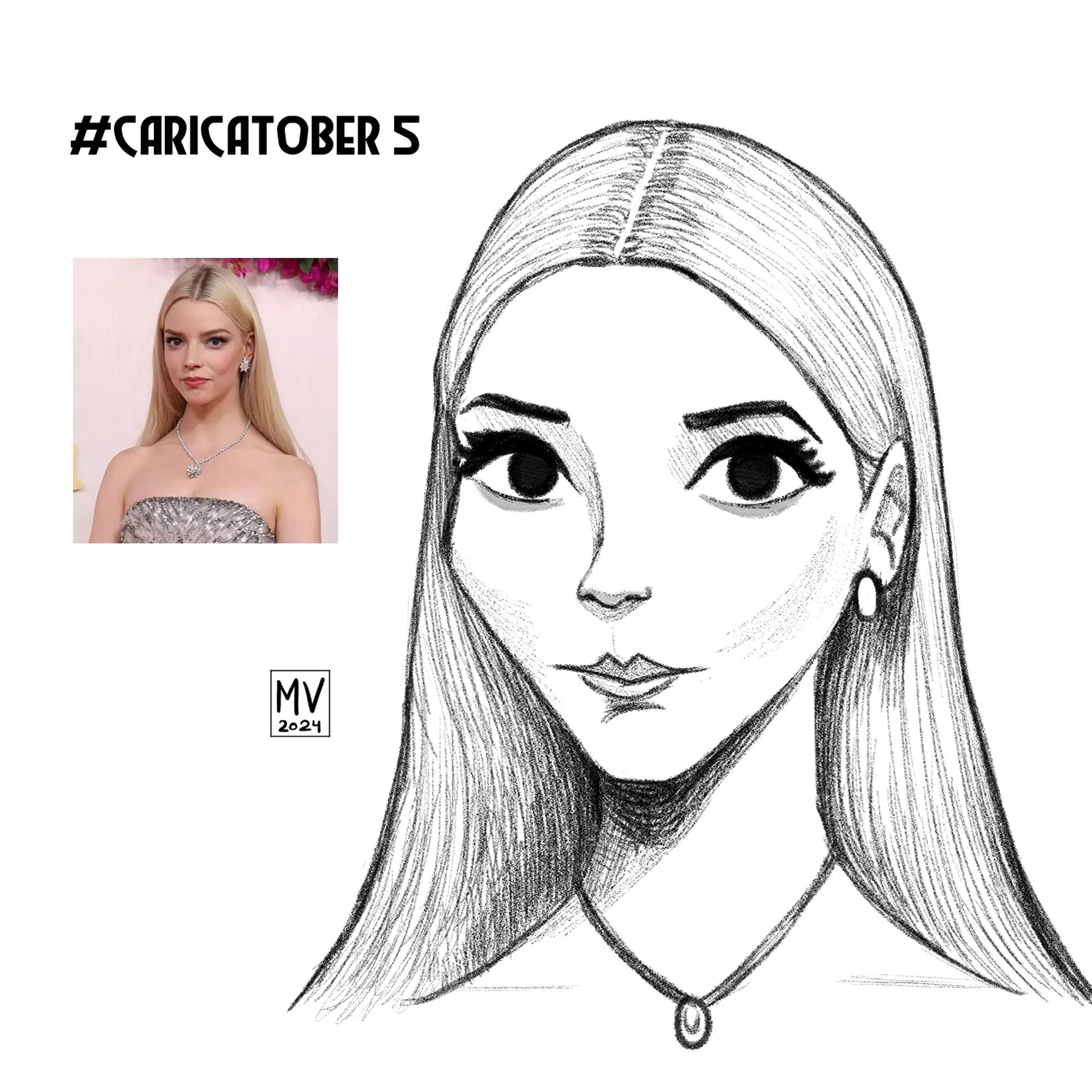 Caricatura da atriz Anya Taylor-Joy