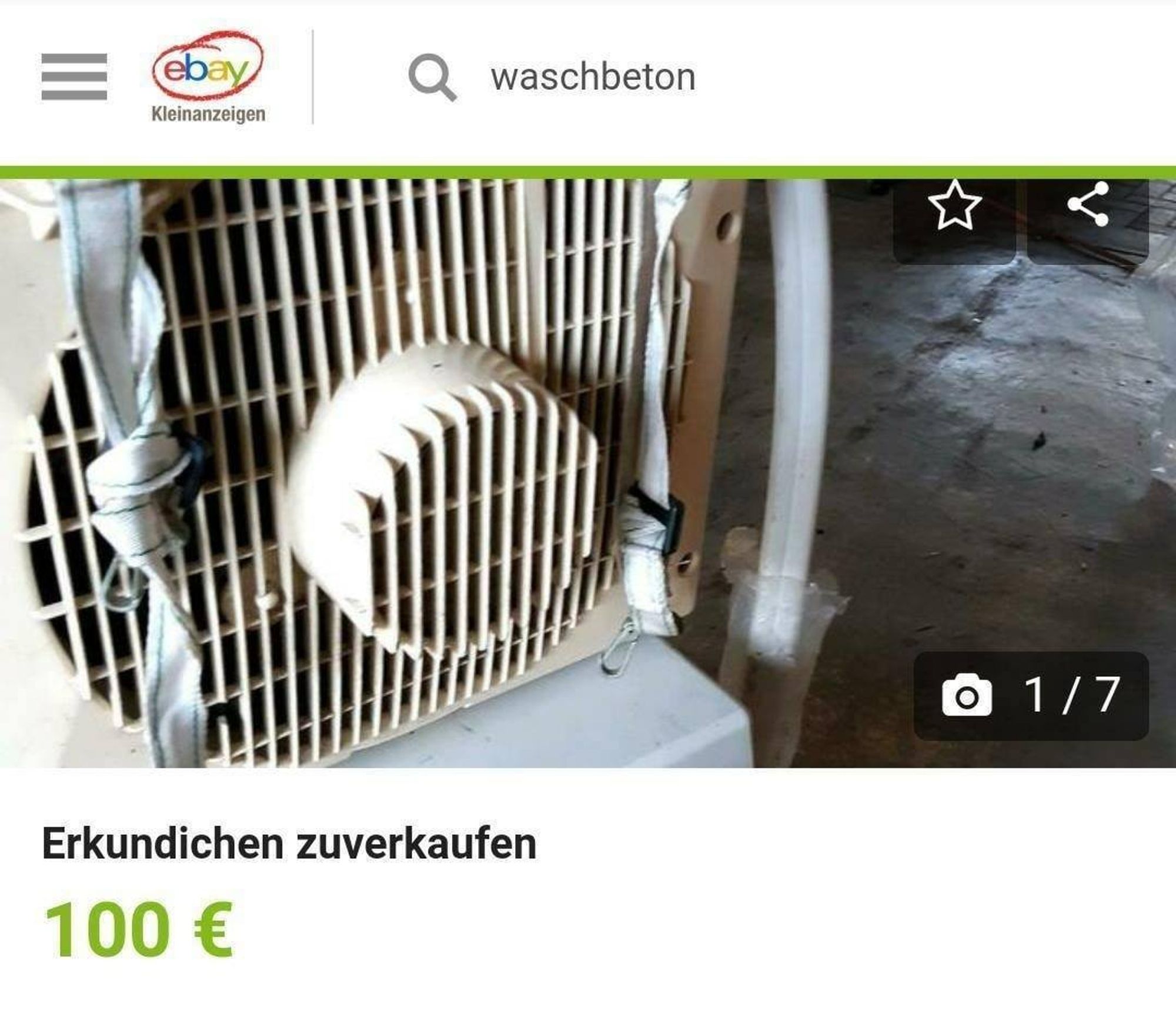 Bei ebay-Kleinanzeigen wird ein Klimagerät angeboten:

Erkundichen zuverkaufen 100€