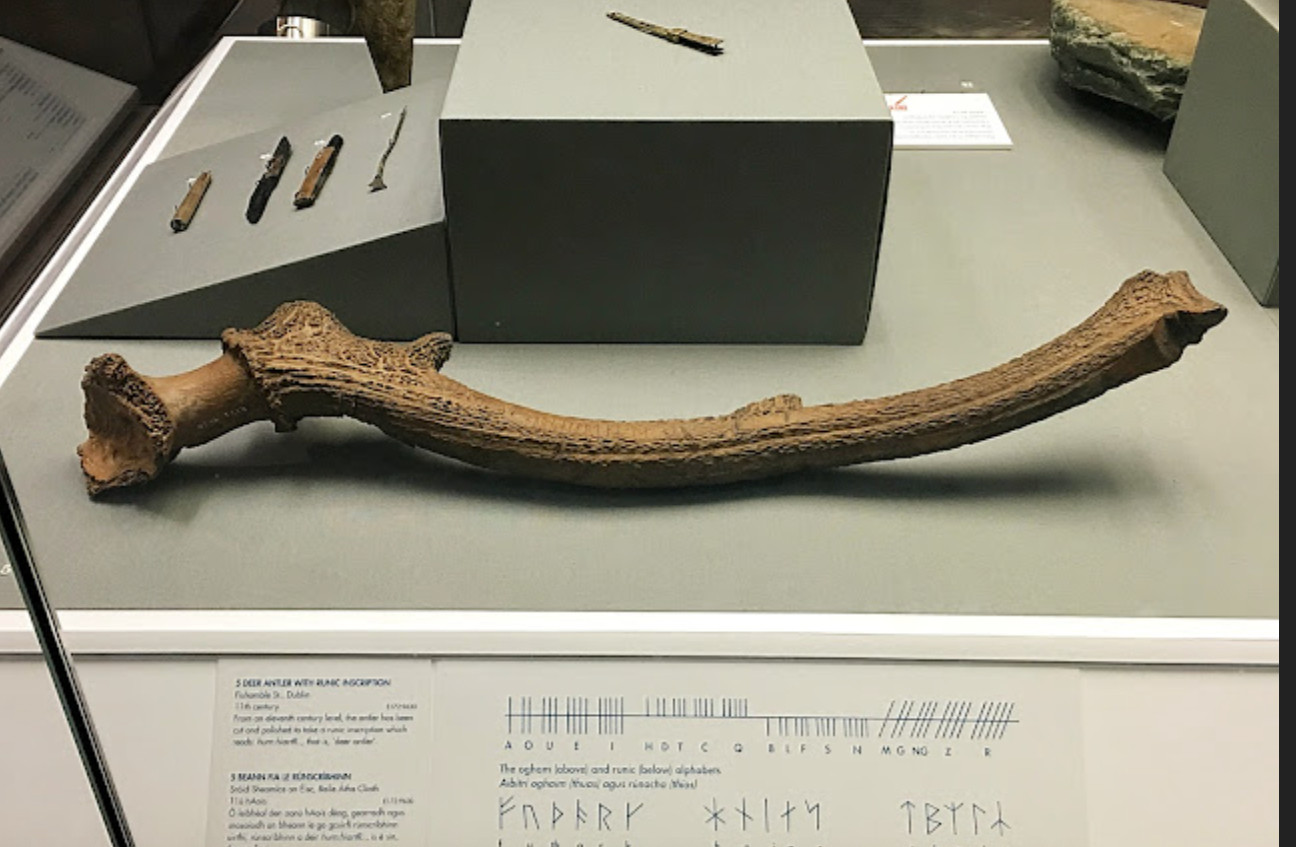 This is an 11th century Irish deer antler with a runic inscription saying "This is a deer antler."