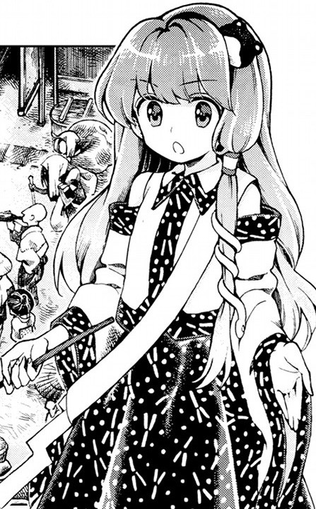 its a picture of sanae kochiya from the forbidden scrollery manga. it is up to the reader to determine if its a screencap of the original or the “frogs go mlem mlem” version