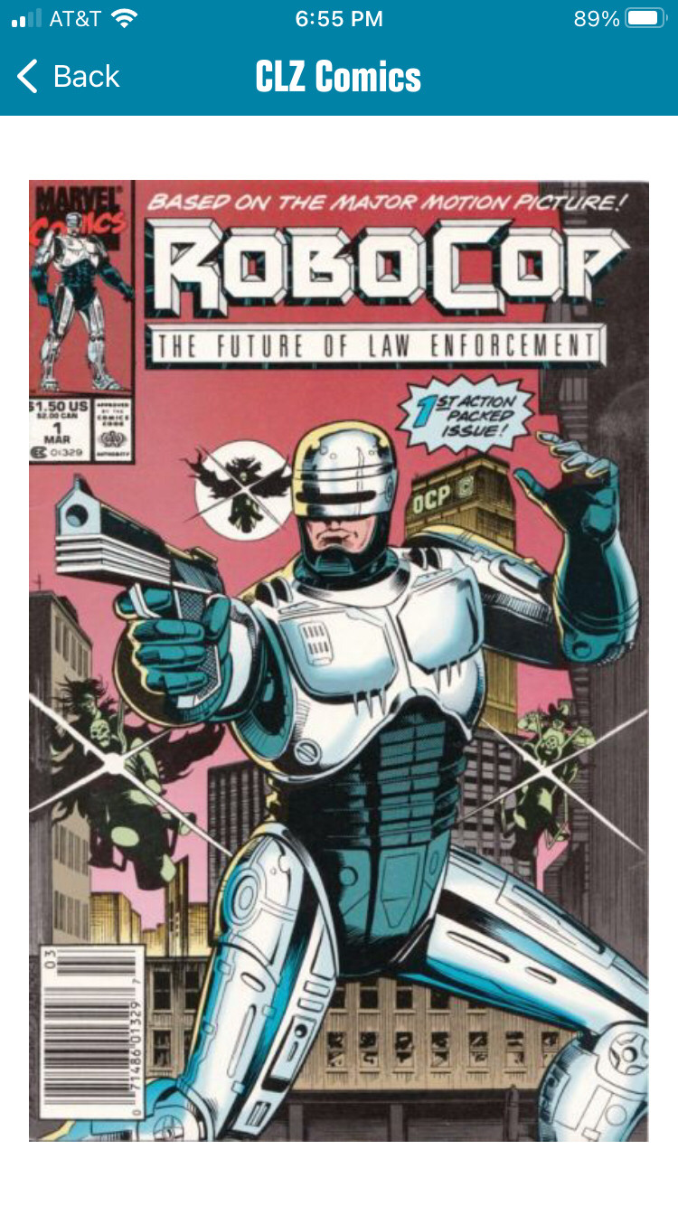 Screen capture from CLZ comic app of Robocop #1