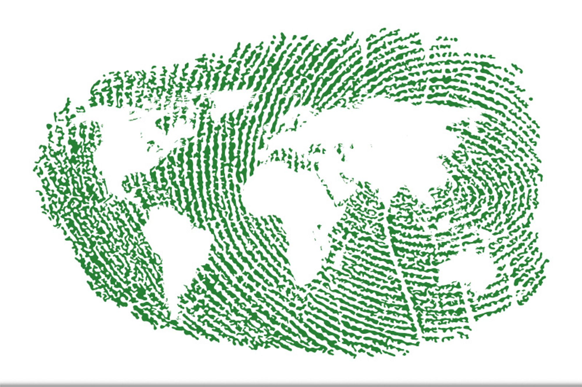 fingerprint with continents in green