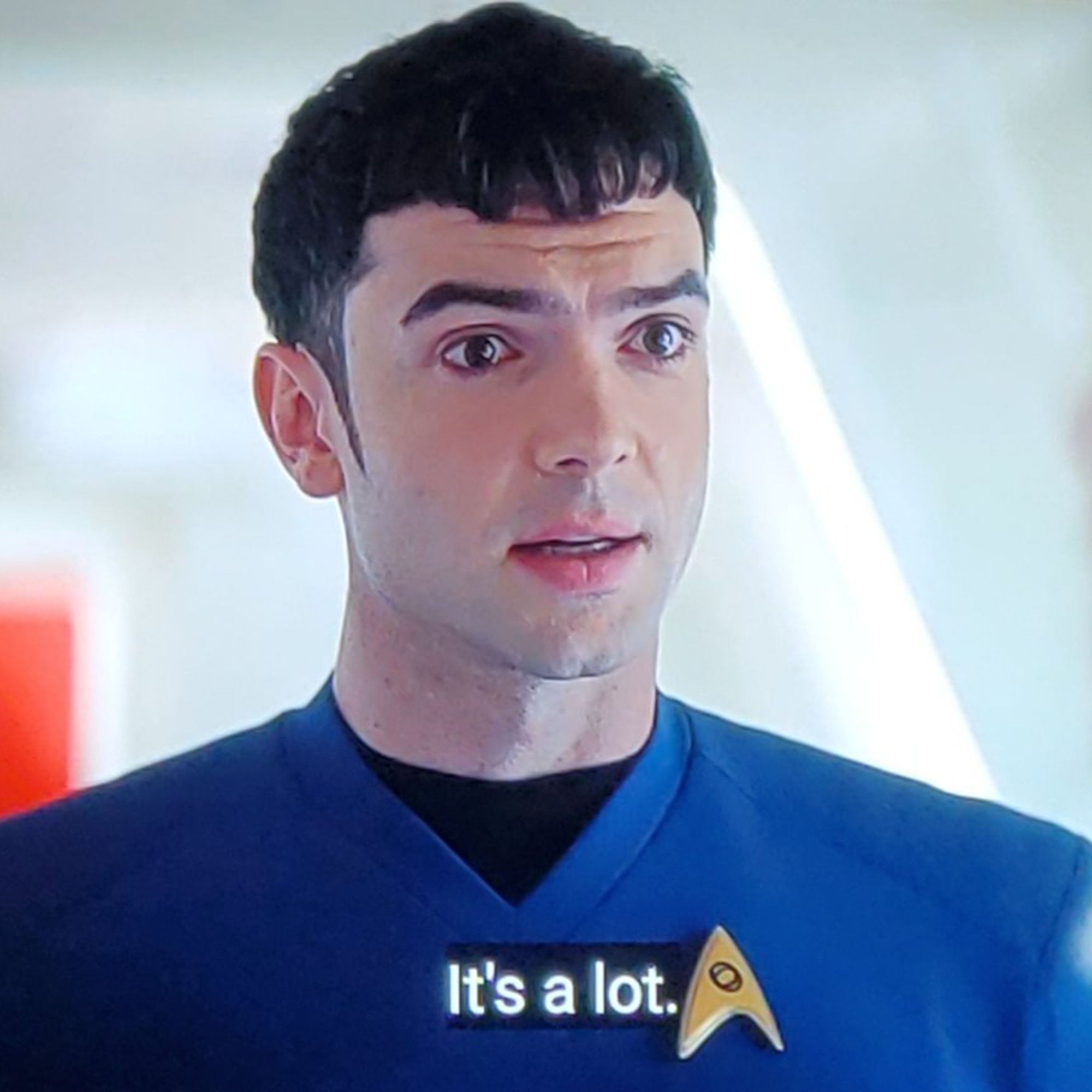 Spock (young hot Strange New Worlds edition) saying "It's a lot."