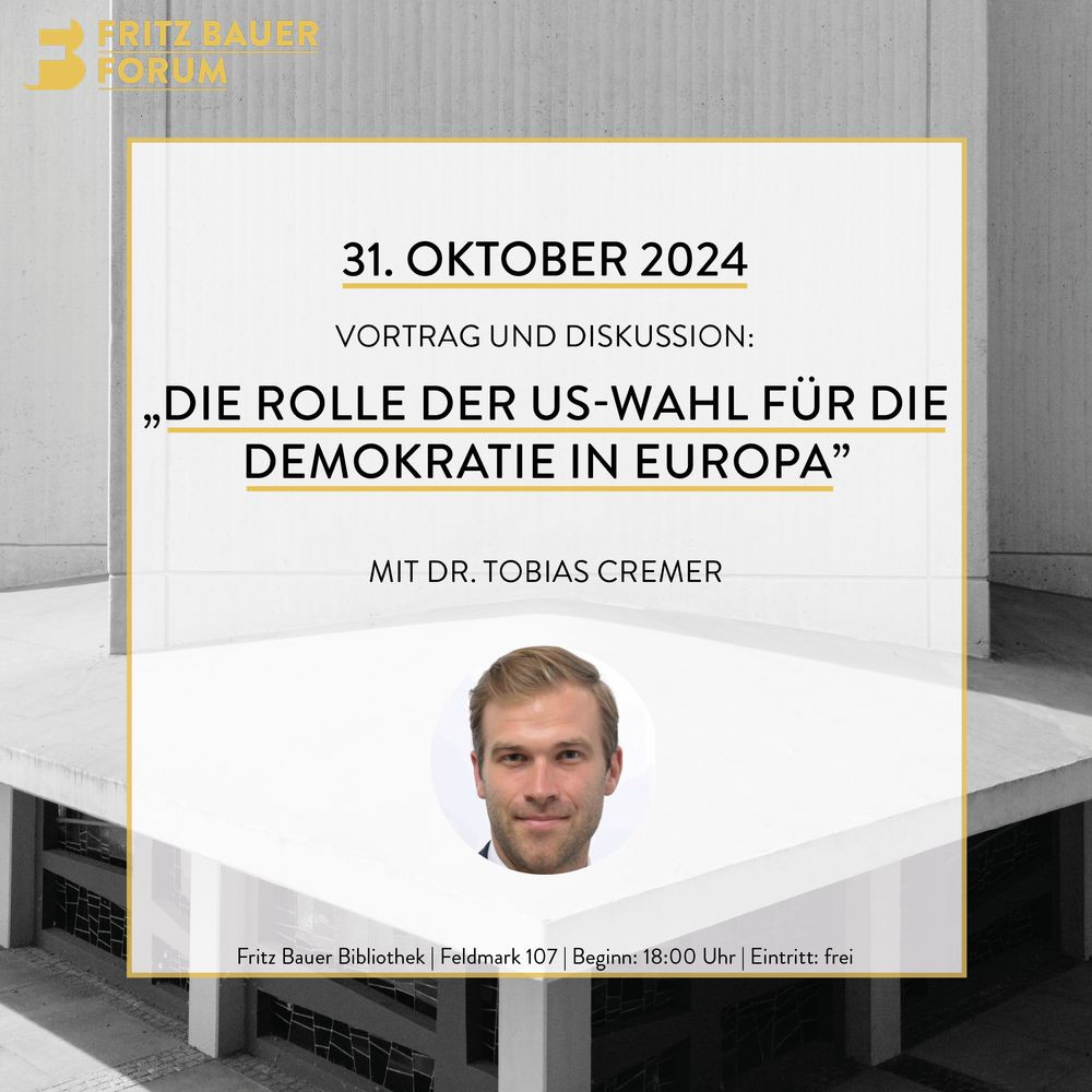 31. Oktober, Vortrag Dr. Tobias Cremer, Die Rolle der U-Wahl für die Demokratie in Europa, Beginn a18:00 Uhr, Eintritt frei