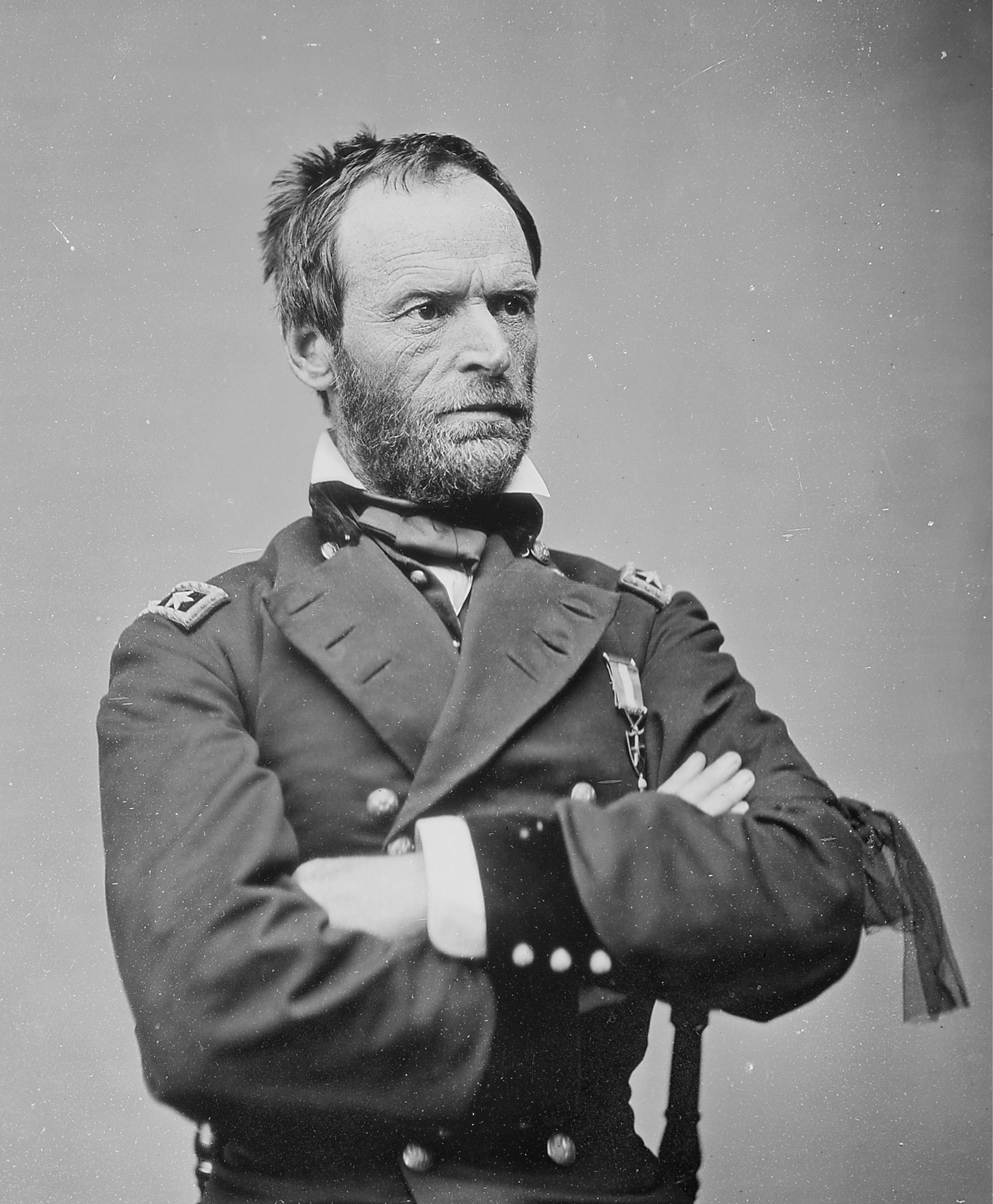 Black and white picture of General William Tecumseh Sherman in his Union uniform