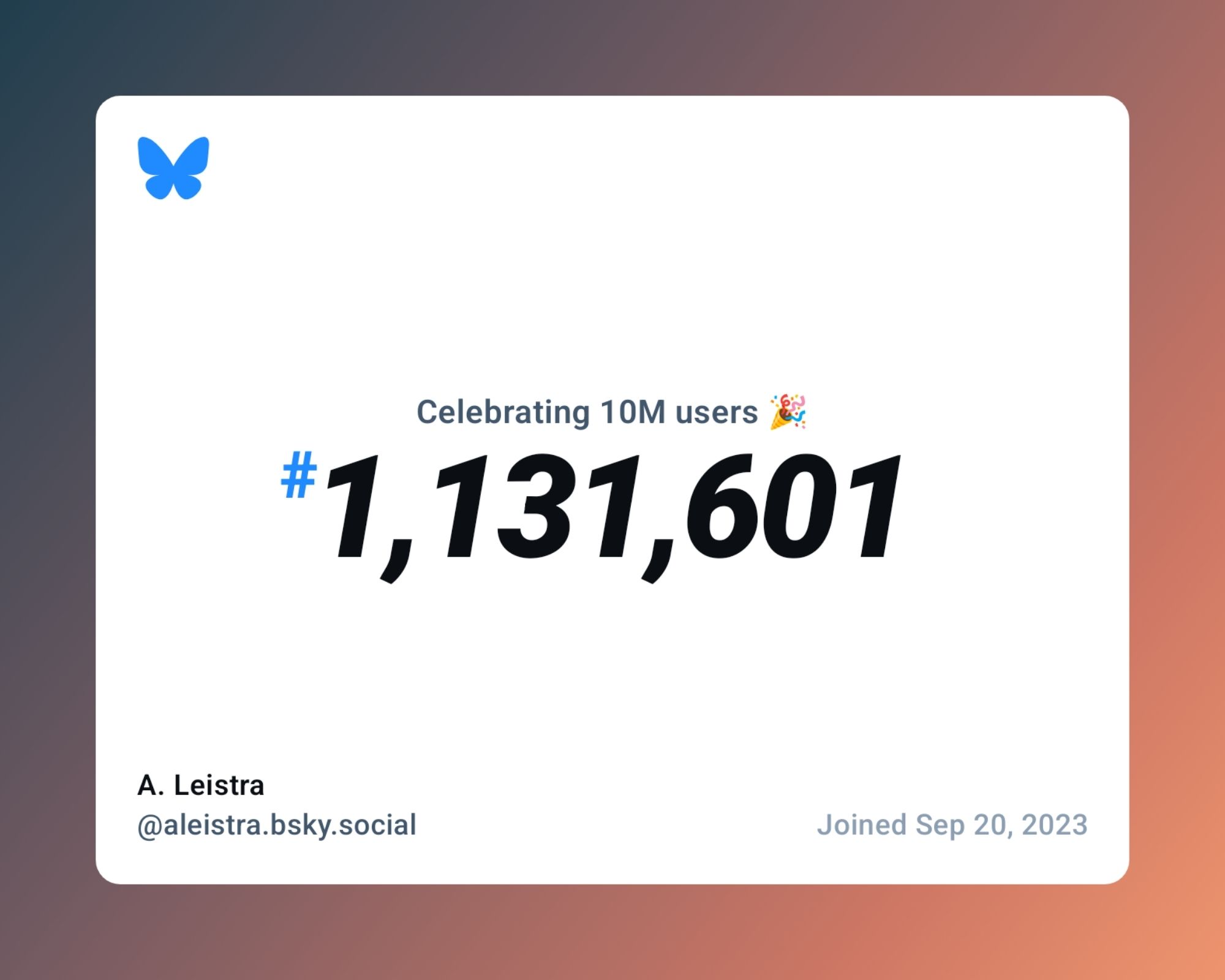 Screenshot showing my Bluesky user number (about 1,100,000).