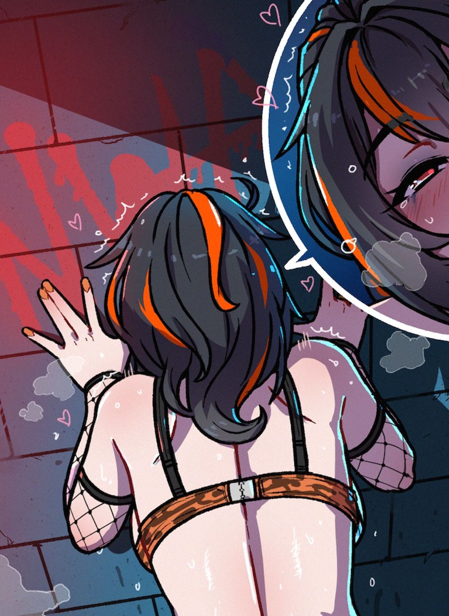 A cropped drawing of Zhu Yuan bracing herself against a wall in an alley, shaking and sweating...I wonder what could be occurring in the parts of the drawing that were cropped out? 🤔🤔 Considering checking it out on my Patreon, which also has alt text for new image posts now.