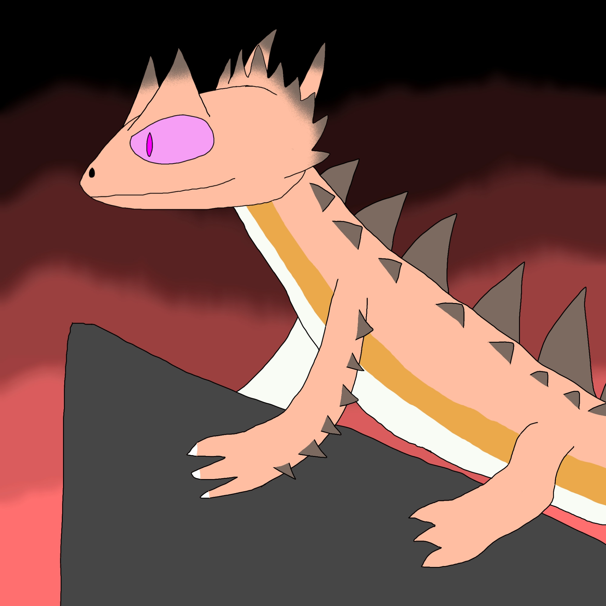 Seikubo essentially a giant texas horned lizard with pale pink eyes and pink pupils