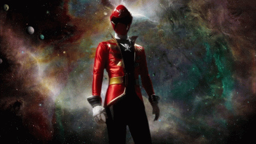 The Red Gokai Ranger [Kaizoku Sentai Gokaiger/Pirate Sentai Gokaiger] in his signature intro pose, flicking his collar because he's dramatic like that