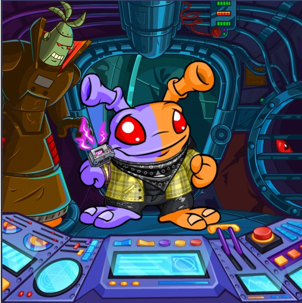 Screenshot of a Split Grundo Neopet in the Virtupets Space Station. 