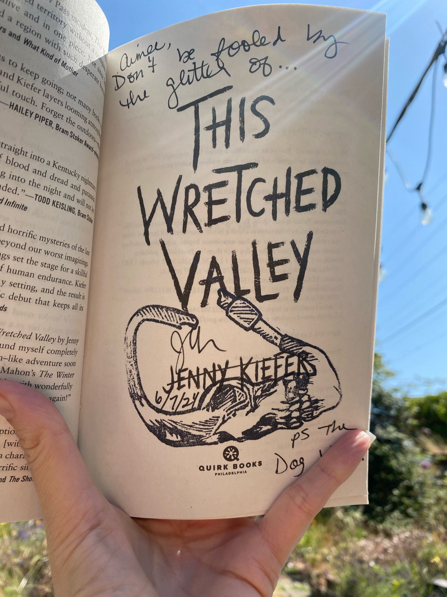 This Wretched Valley title page, signed by the author “don’t be fooled by the glitter of” …