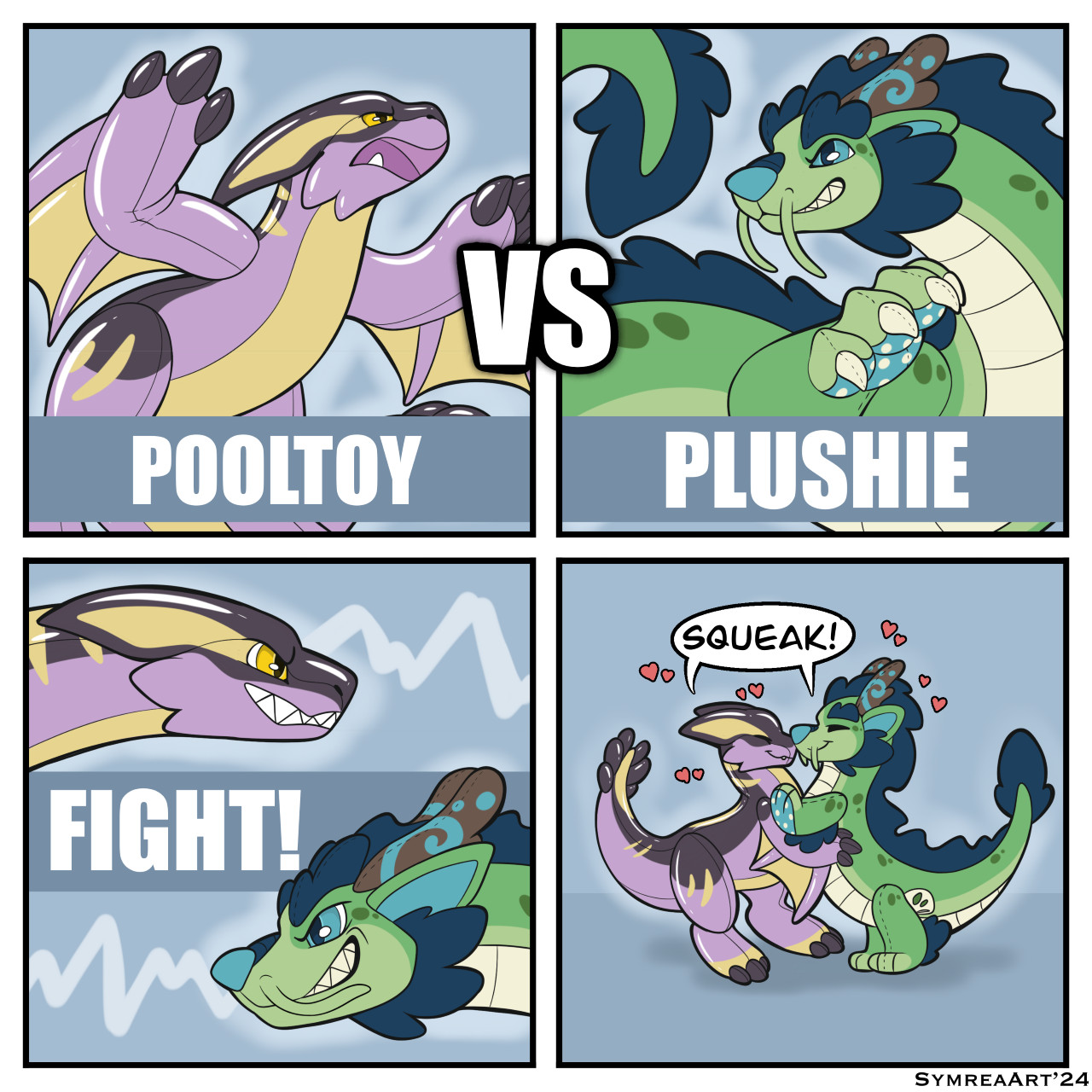 A pool toy and plush get into a fight. 