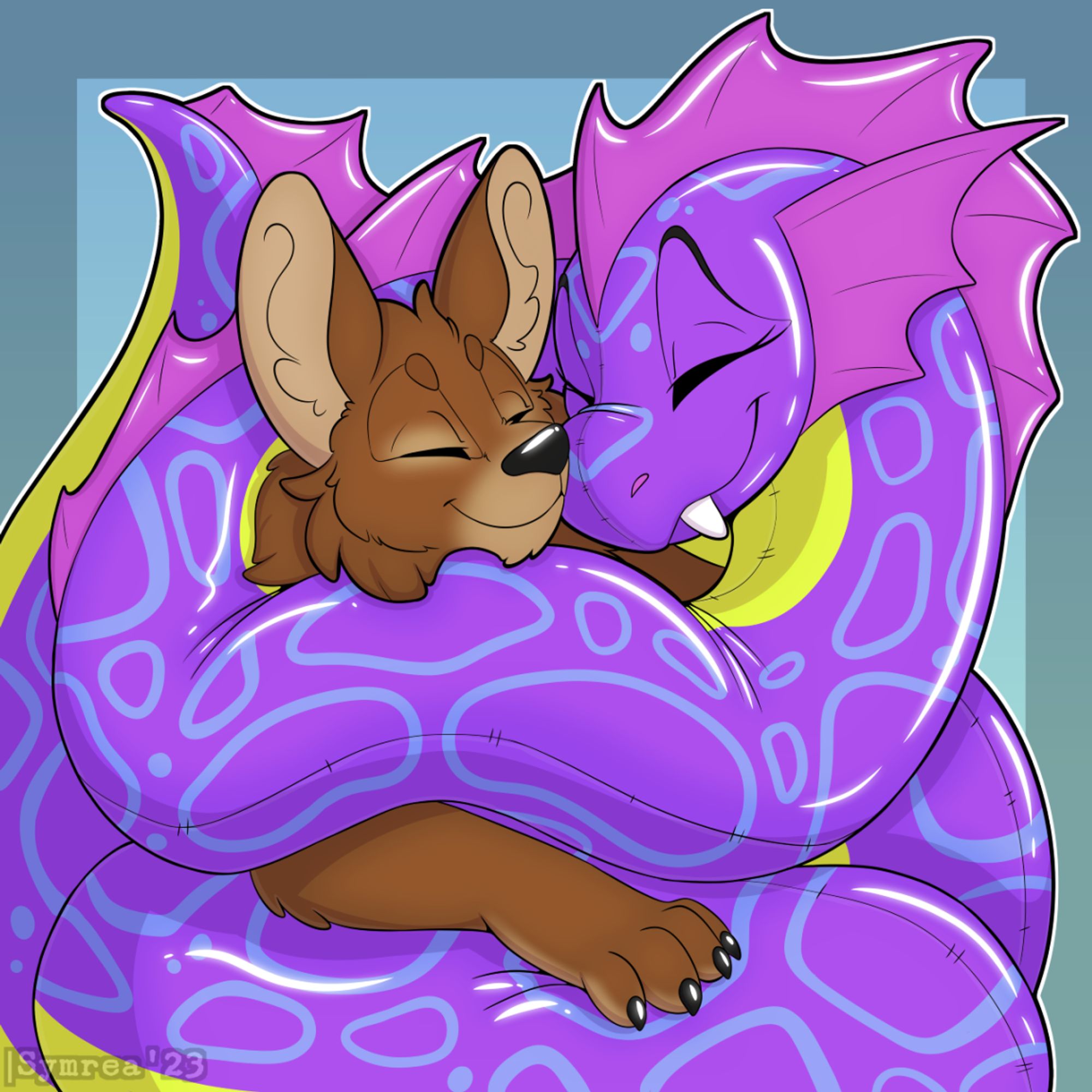 A pooltoy snake cuddles her friend! 