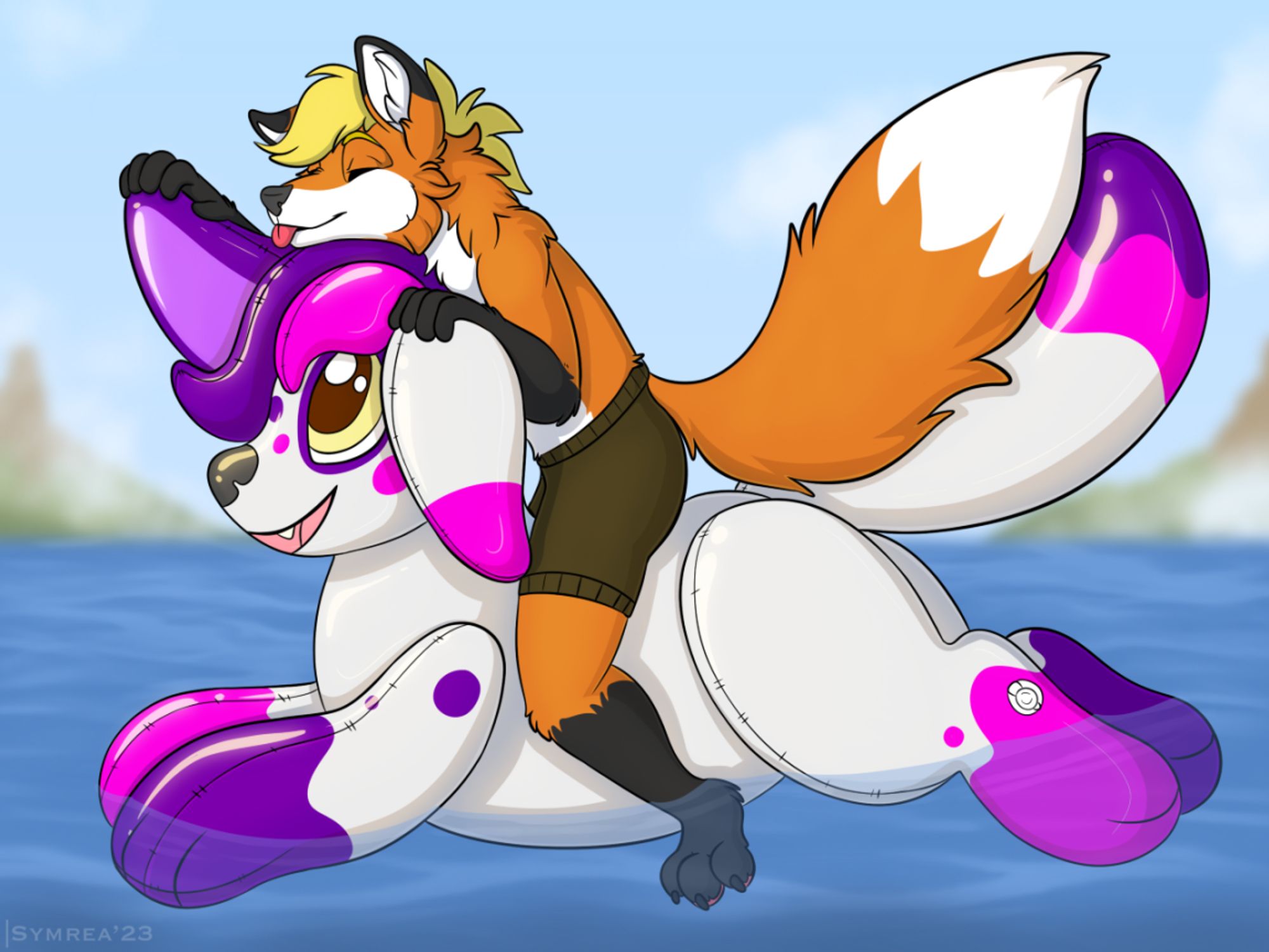 A fox riding a fennec pooltoy! 