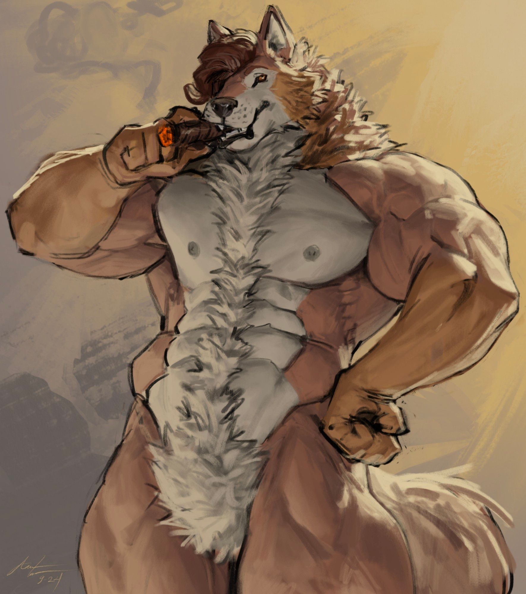 Handsome dingo smoking