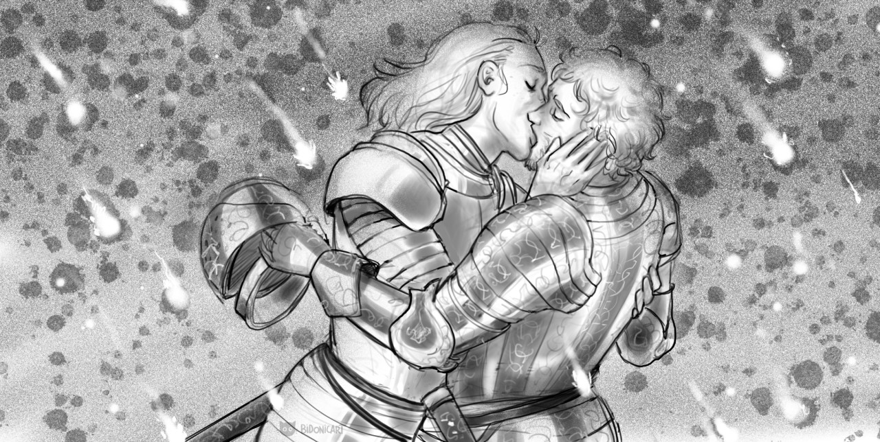 Jaime and Brienne kissing on the battlefield