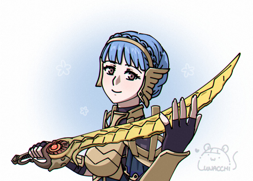 A doodle of Marianne von Edmund from Fire Emblem Three Houses' new unit from Fire Emblem Heroes where she's dressed as a Dark Flyer. She's holding her sword, Blutgang, and looks at the viewer gently.