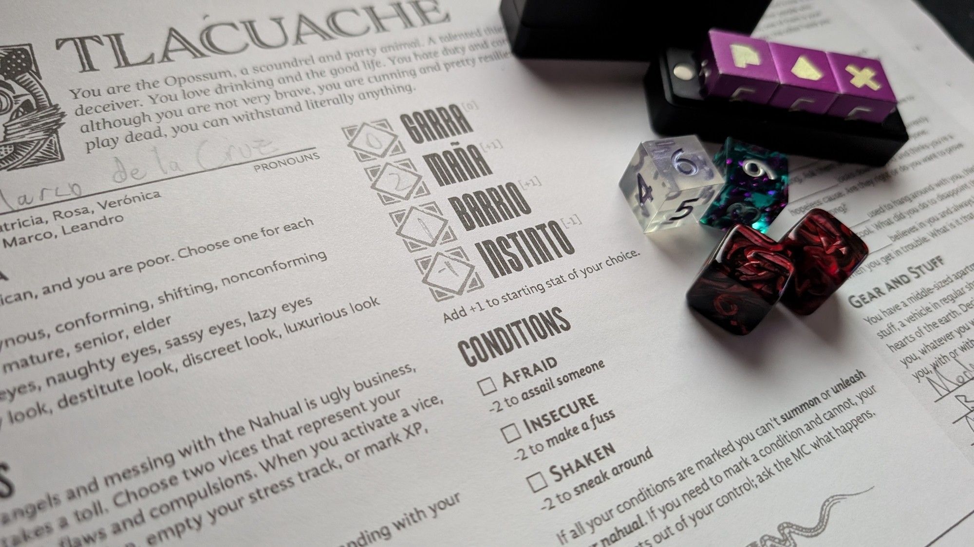 A Nahual playbook, with dice