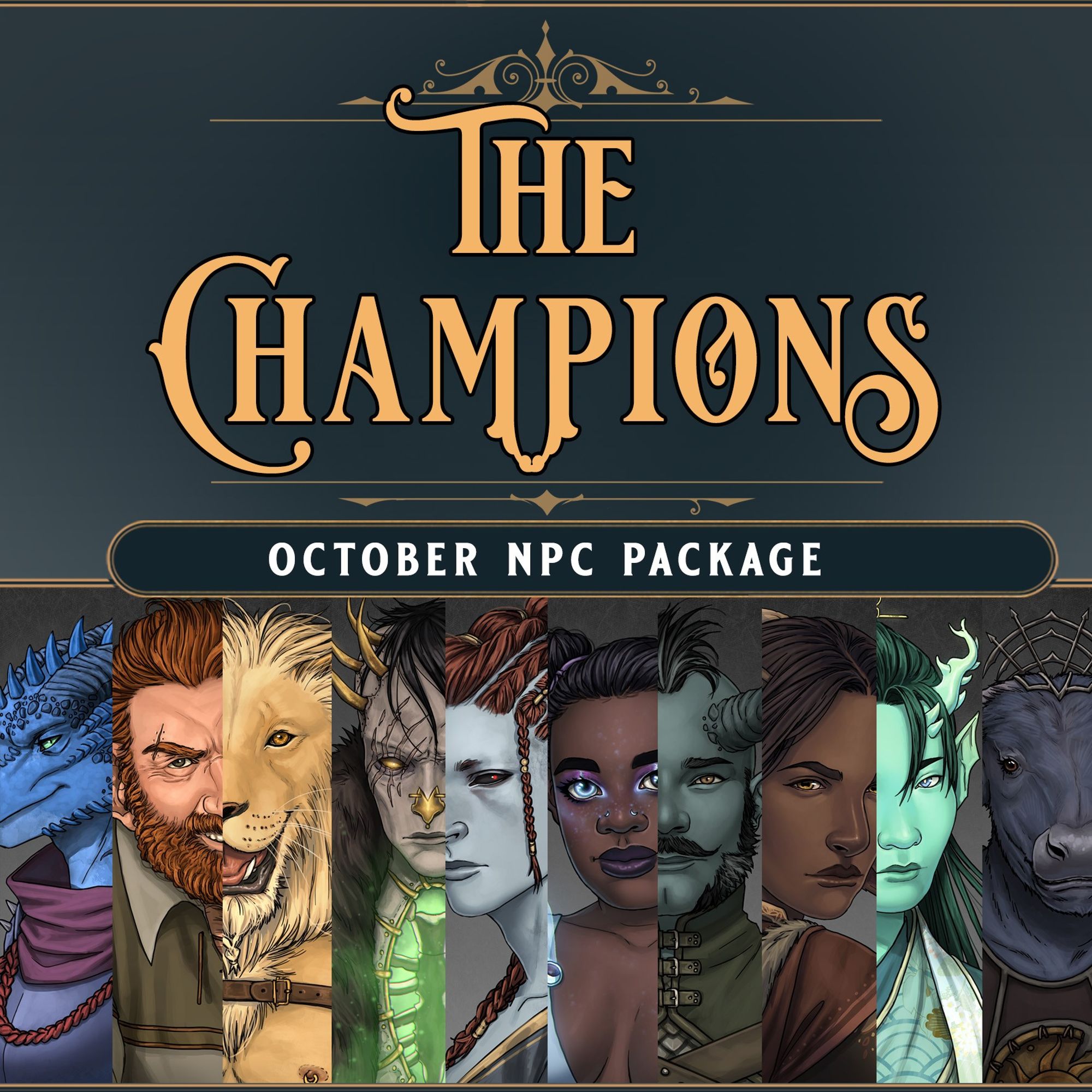 Preview of 10 TTRPG portraits around the theme of "Champions".