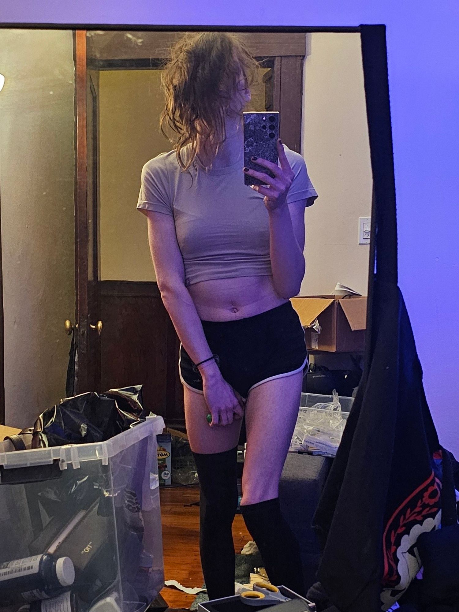 me in booty shorts and croptop