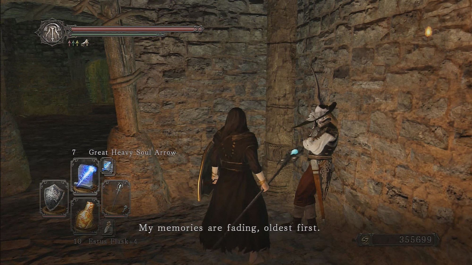 Screenshot de ds2, em conversa com Lucatiel, que diz: My memories are fading, oldest first