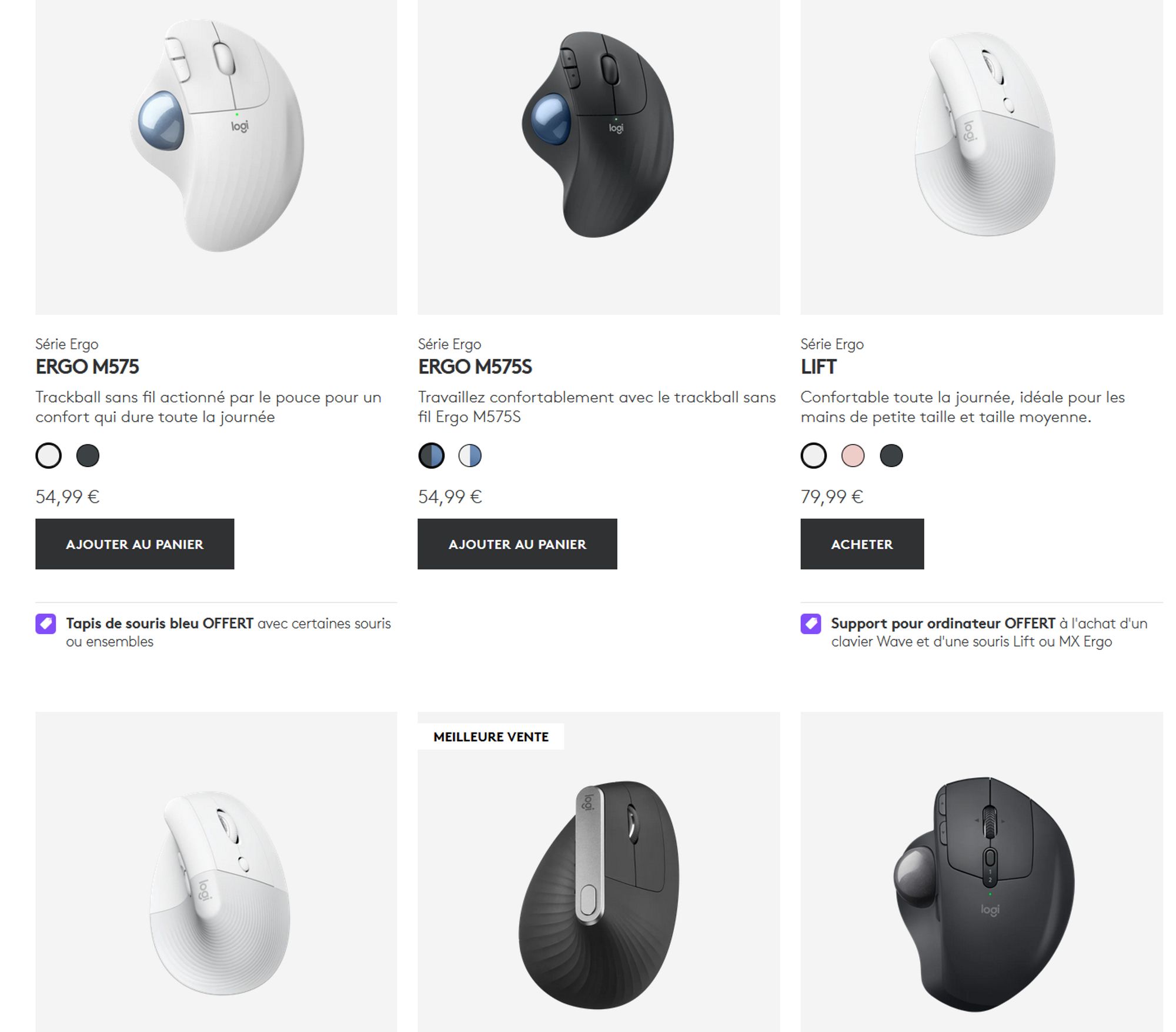 copie d'écran de la page souris ergonomique du site Logitech.com