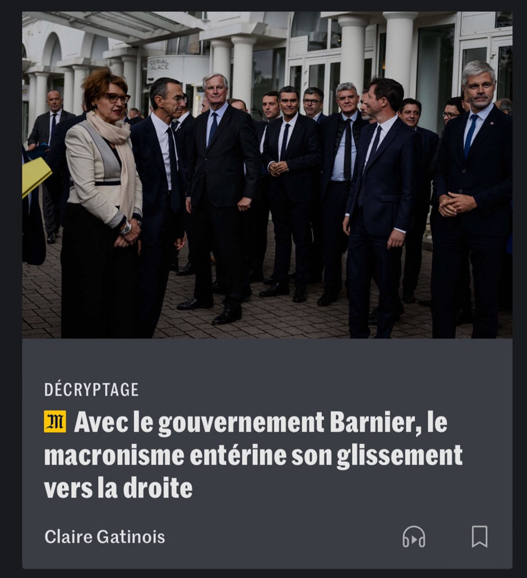 DÉCRYPTAGE
21T
Avec le gouvernement Barnier, le macronisme entérine son glissement vers la droite
Claire Gatinois