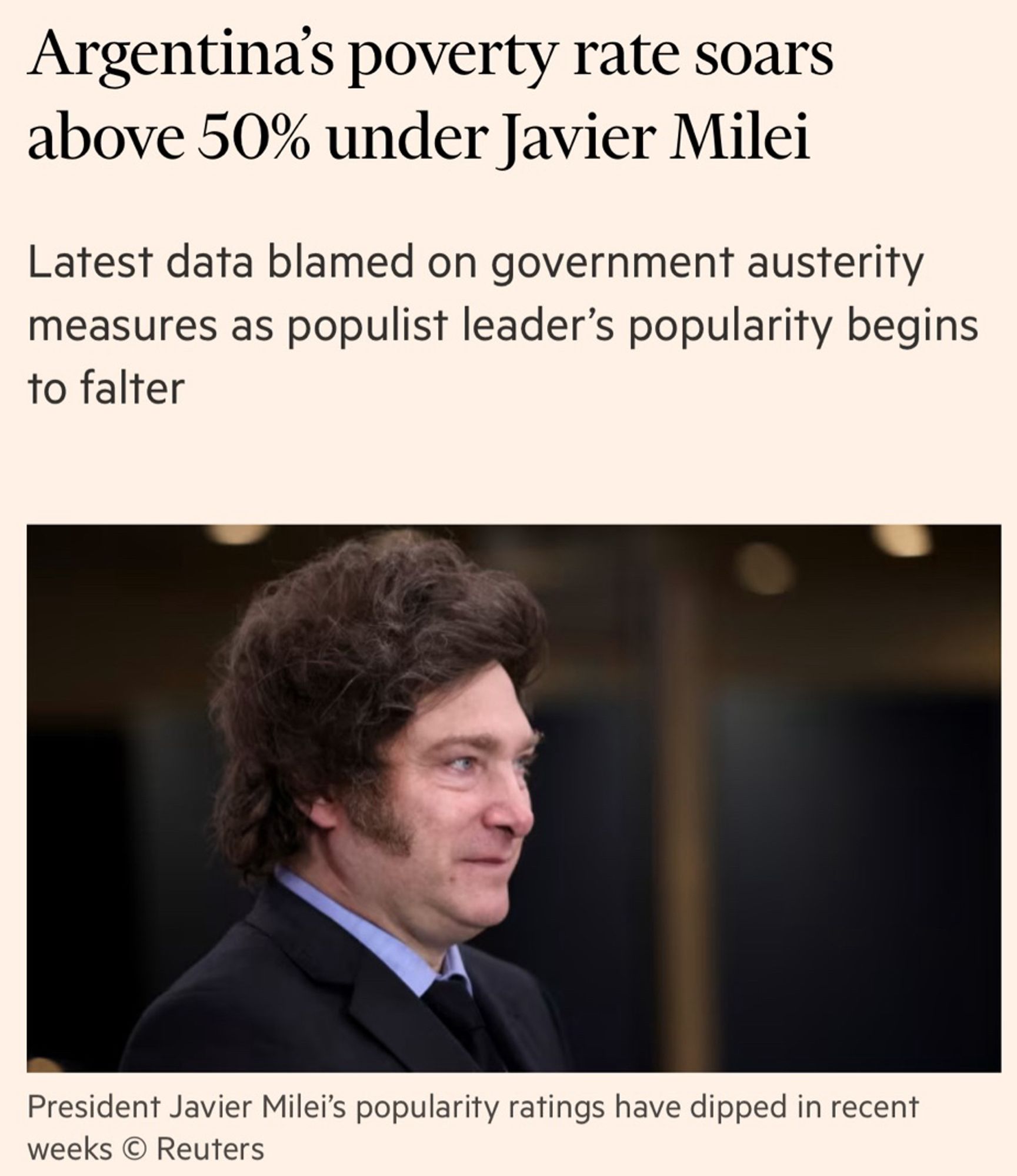 Argentina's poverty rate soars above 50% under Javier Milei
Latest data blamed on government austerity measures as populist leader's popularity begins to falter