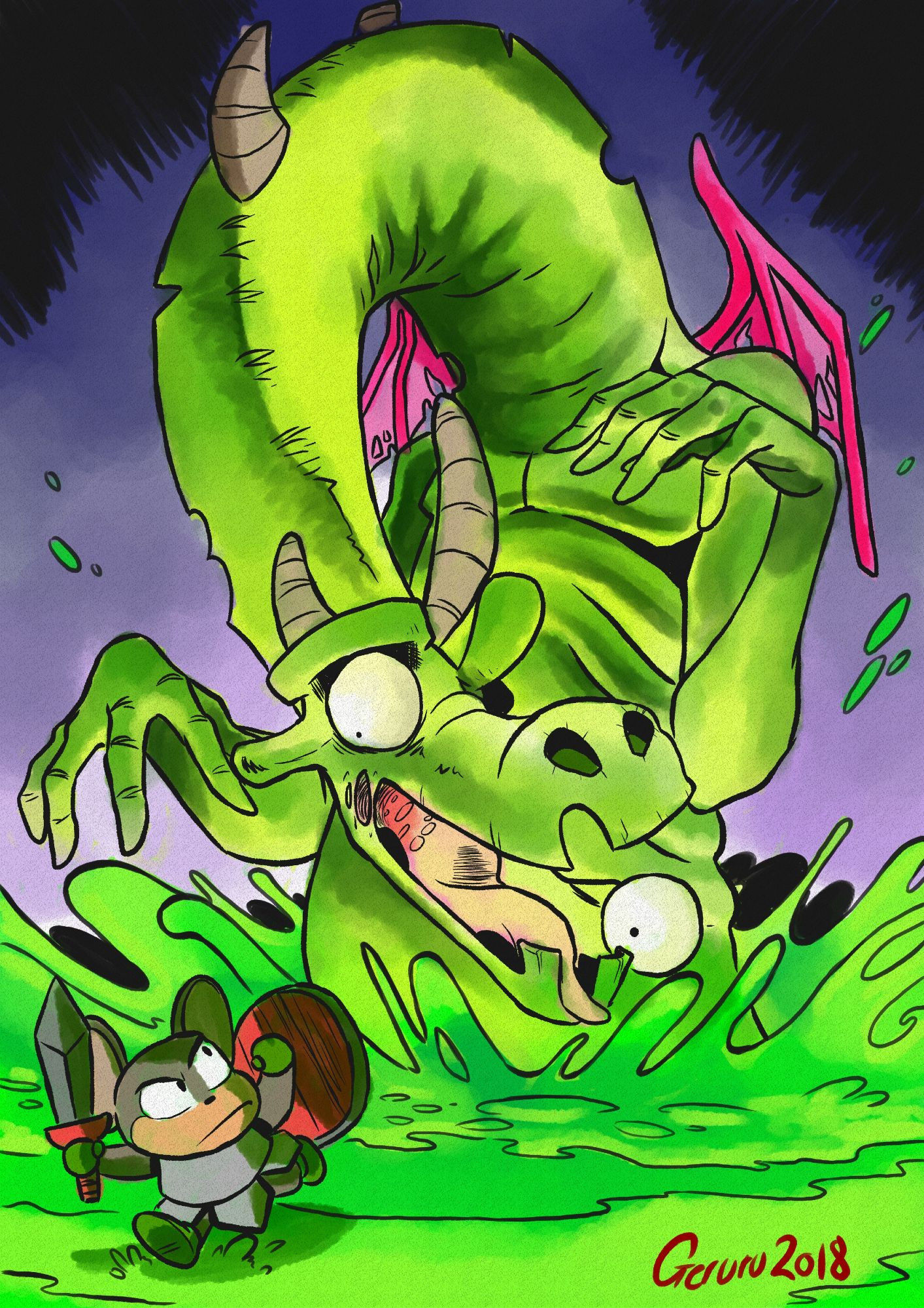 Mouseman battles the Dragon Zombie in the Swamp tower!