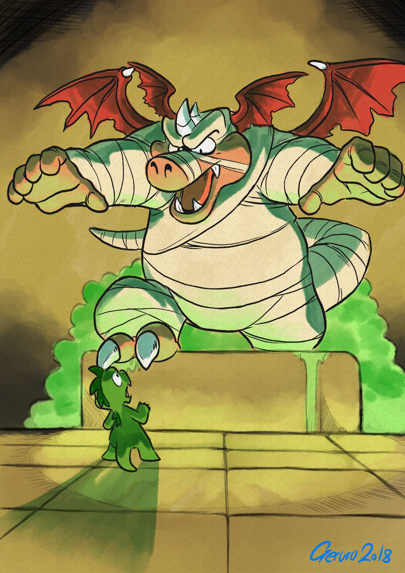 Lizardman confronts the Mummy dragon in the Pyramid!