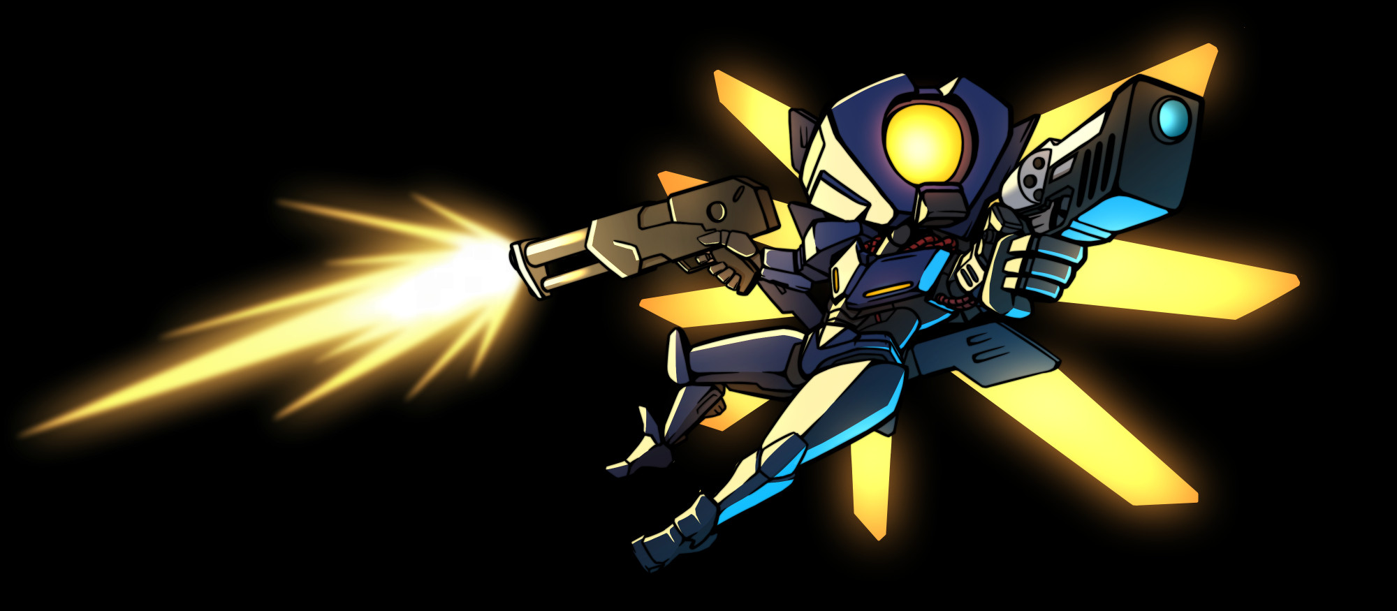 chibi version of V1 Ultrakill in the pistol-shotgun dual wield pose from the cover