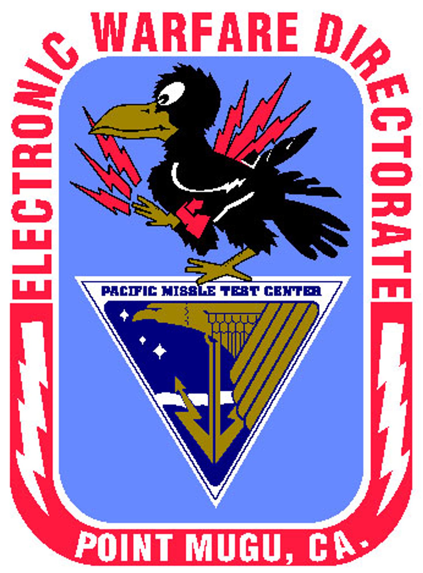 The shoulder sleeve insignia of the Electronic Warfare Directorate at the U.S. Navy’s Point Mugu facility in California. It’s the cutest military insignia Evelyn has ever seen: a big black crow with red lightning bolts issuing from its body. The crow looks bemused. Nothing, however, about what Evelyn is learning from her research on Point Mugu bemuses her. The more she digs into the Mugu anomaly, the more frightened she becomes. Those poor dolphins, she thinks.