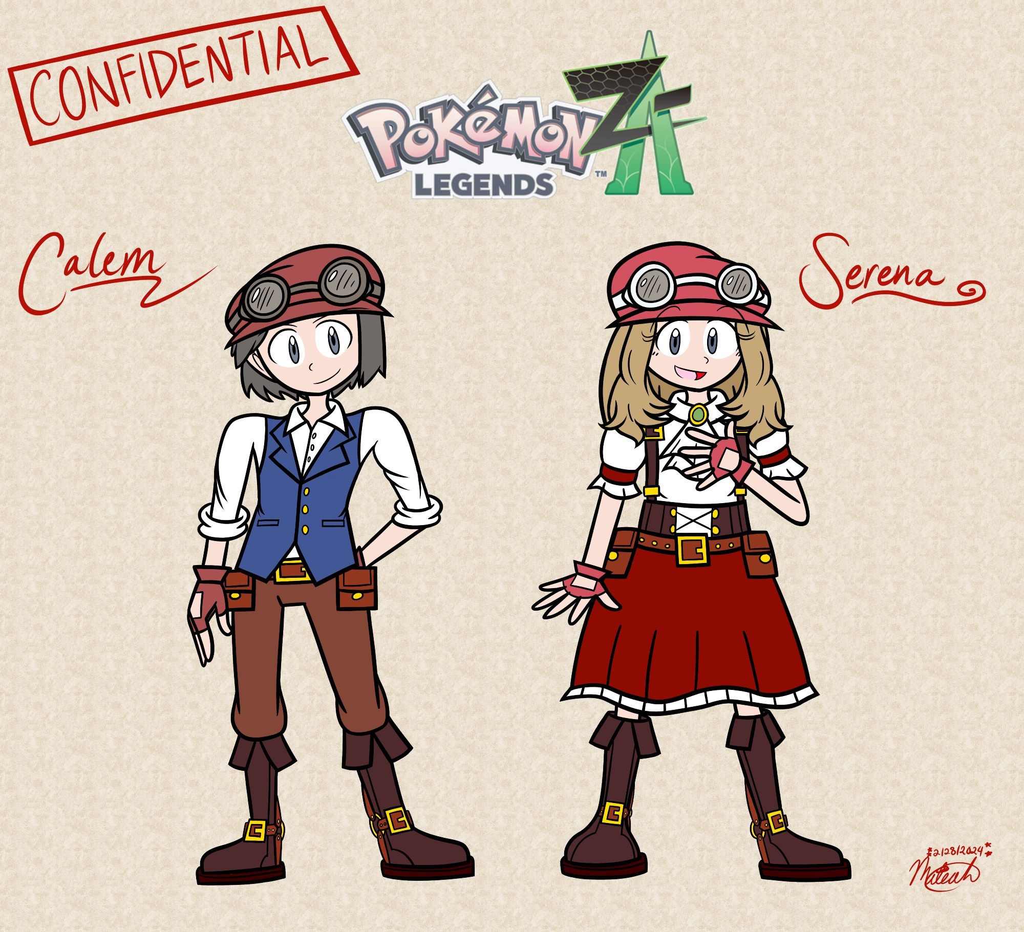 A What-If scenario of Calem and Serena in steampunk attire for Pokemon Legends Z-A.