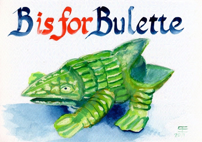 Watercolor of the green "chinasaur" from the 1970s which would inspire the Bulette from Advanced Dungeons & Dragons.