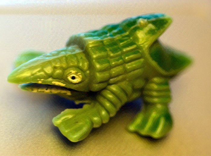 Photo of the green "chinasaur" from the 1970s which would inspire the Bulette from AD&D.