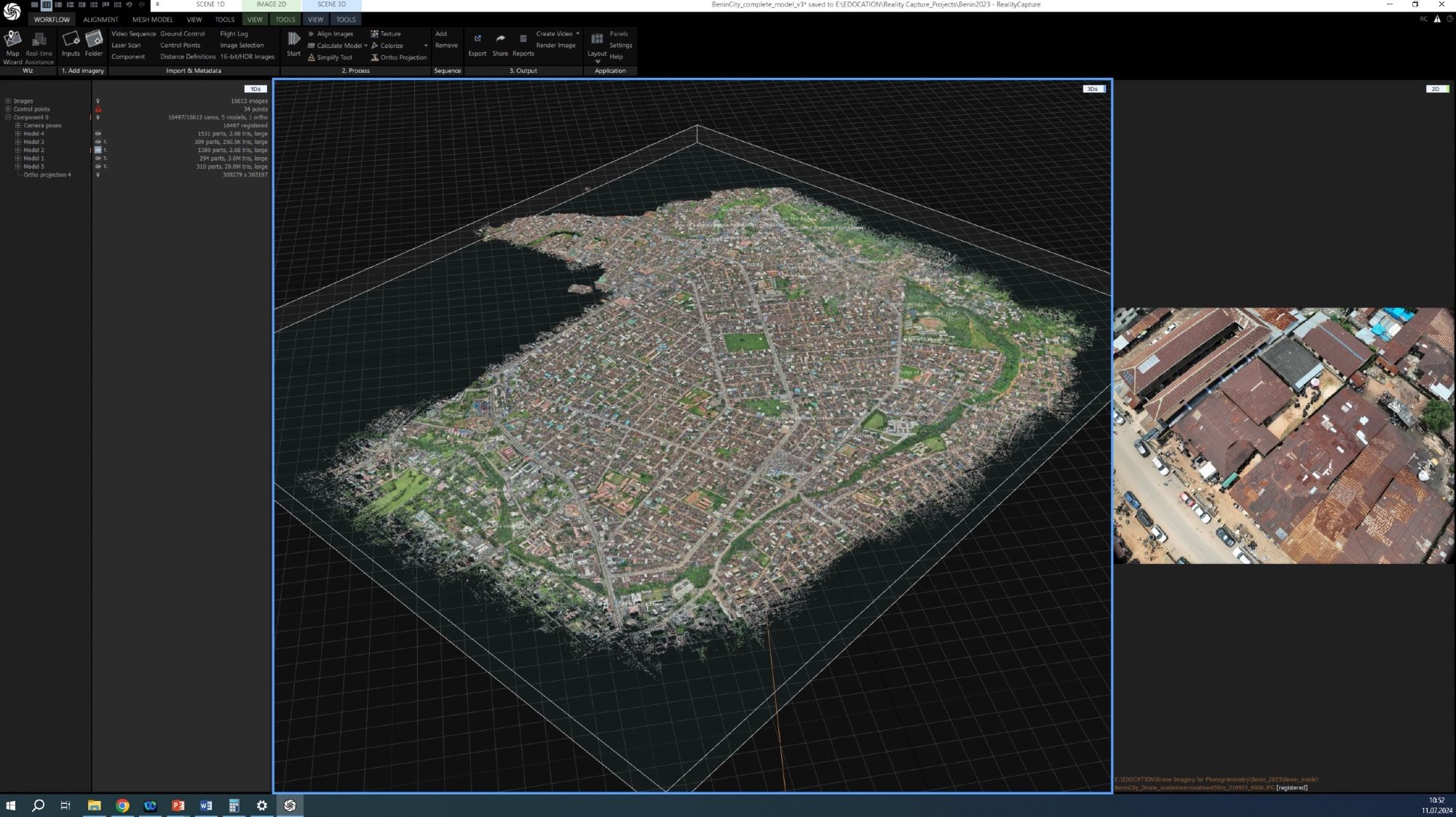 A screenshot showing digital scan results of a dense city grid.