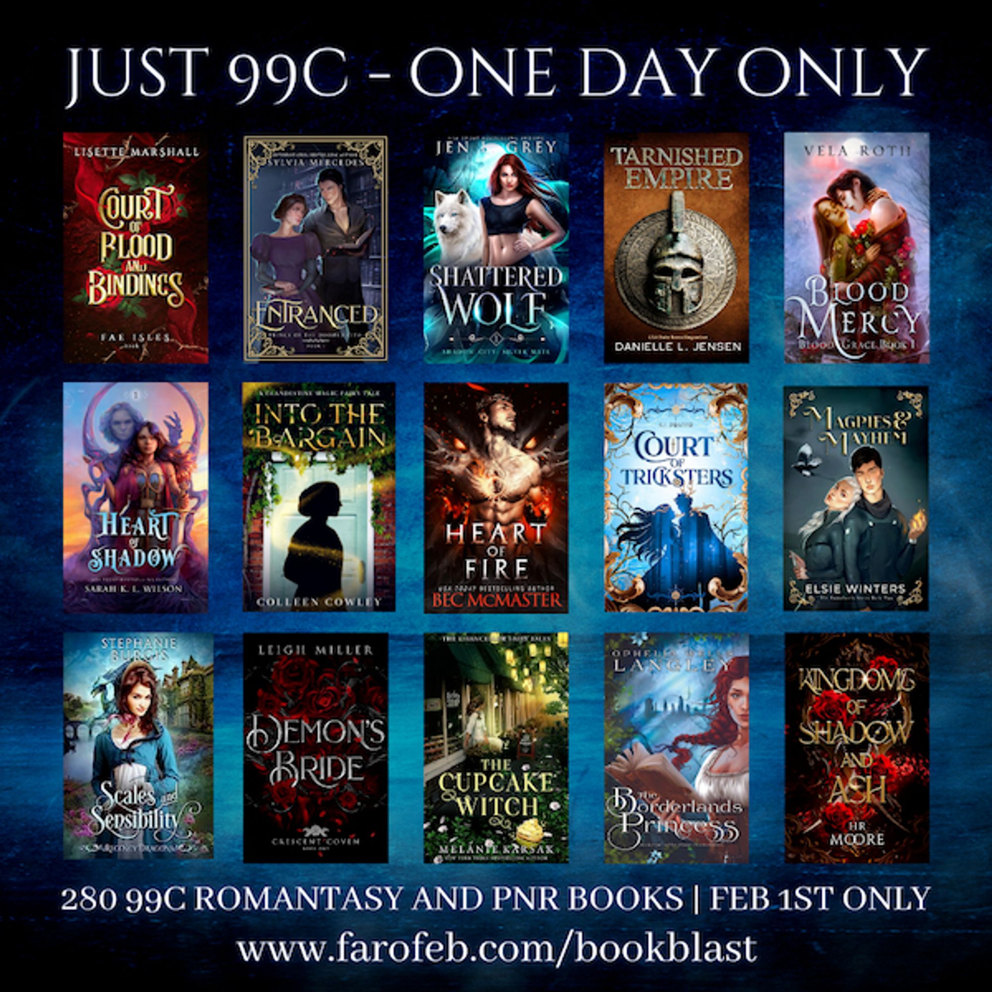 Just 99c - one day only! 280 99c romantasy and PNR books. Feb 1st only. www.farfofeb.com/bookblast