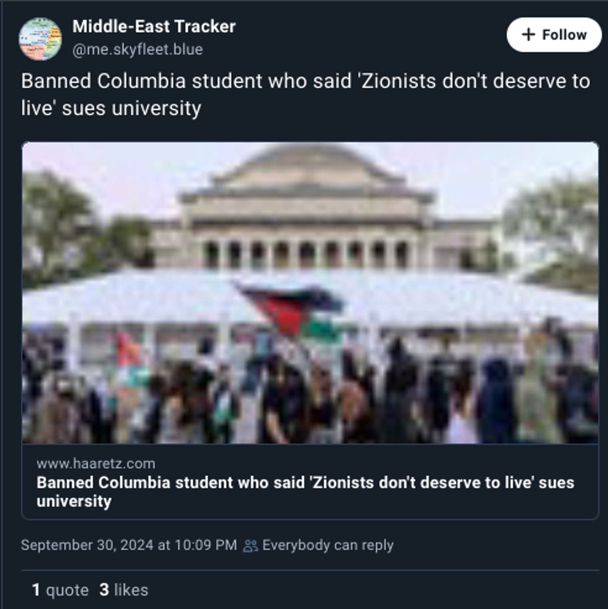 Banned Columbia student who said 'Zionists don't deserve to live' sues university