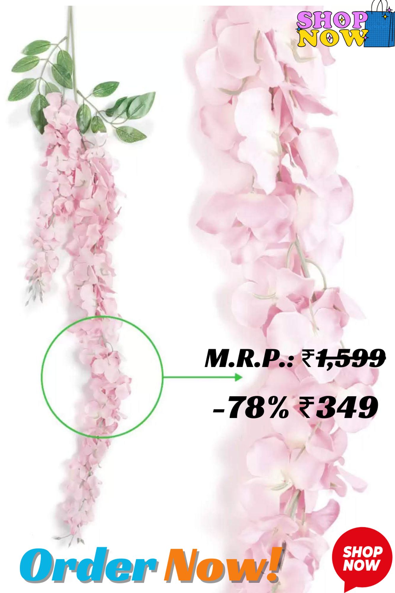 About this item
The Package Contains:- Set of 6 Wisteria Flowers Strings (Longest String is 111 cm long)
The lovely artificial wisteria are made of fine silk with strong plastic green leaves and green stems. It is very suitable for outdoor weather. Don't worry about wind, sun, rain. It will not fade or fall off.
The Wisteria Flowers Strings are realistic, ganesh chaturthi decoration items, perfect for wedding decoration, table arrangement or elegant home decoration. You can put them together with the led fairy string lights, so the effect will be better
PERFECT DÉCOR FOR : Perfect Additions To Wedding Flowers, Bouquets, Festival Decor, Occasion decor And for Wedding Cakes, Birthday Decoration, Anniversary, Valentine Day, Mother's Day, Fathers Day, Diwali, Christmas, Holi, Baisakhi, Eid, Onam, Karva Chauth, Easter, Halloween, Party Decoration etc.
IDEAL FOR : decoration items for home, home decor items for living room, artificial flowers for decoration, table decor, office, bedroom, hom