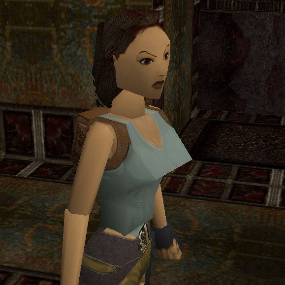 A screenshot of Lara Croft’s original Playstation 1 model, where her boobs are indeed extremely pointy and polygonal.