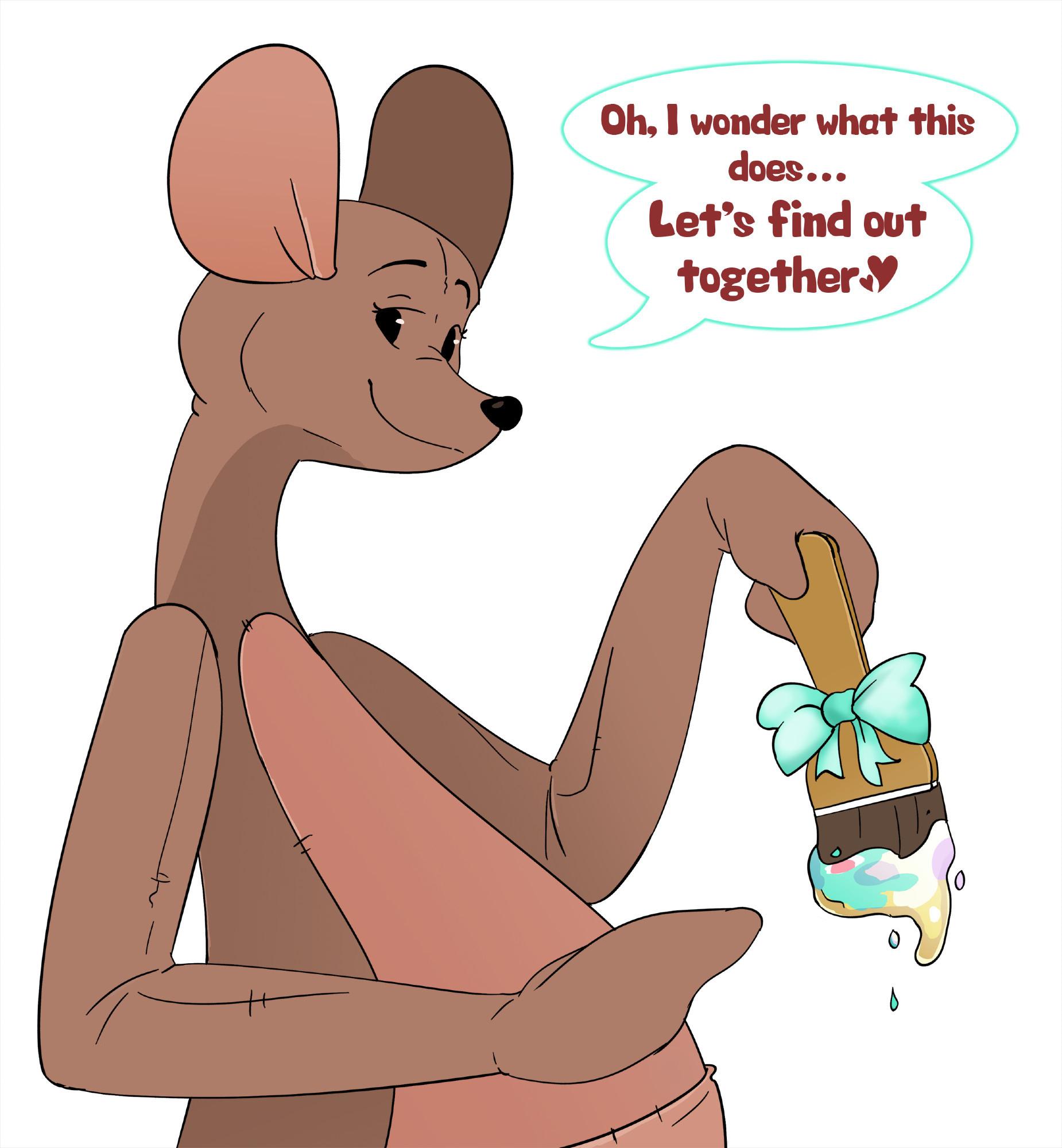 Kanga menacingly holding the baby paint brush from Neopets 