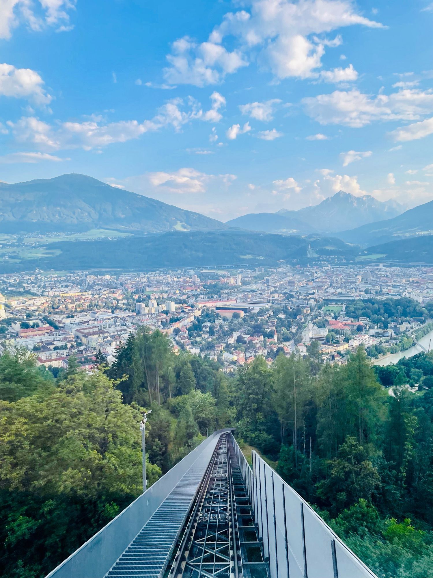 View of Innsbruck descending on the funicular railway.