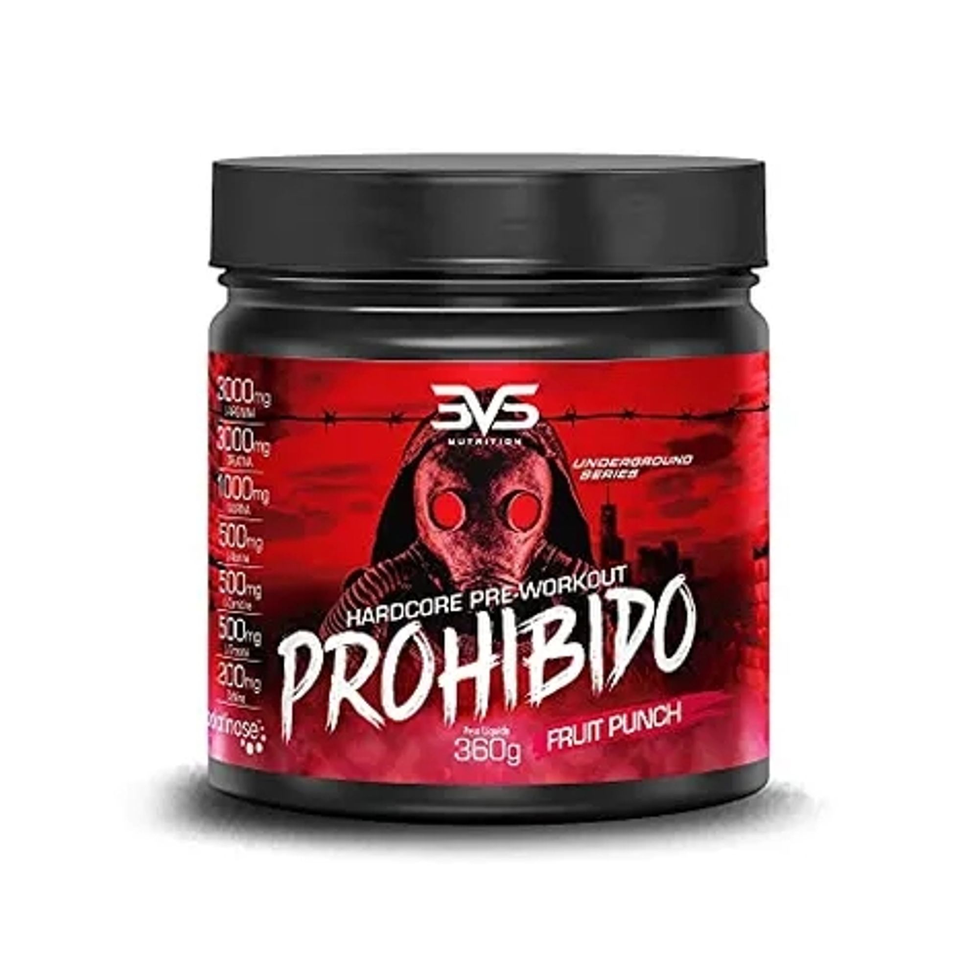 Imagem do produto 3VS Nutrition Pré Treino Prohibido 360g Sabor Ponche de Frutas.