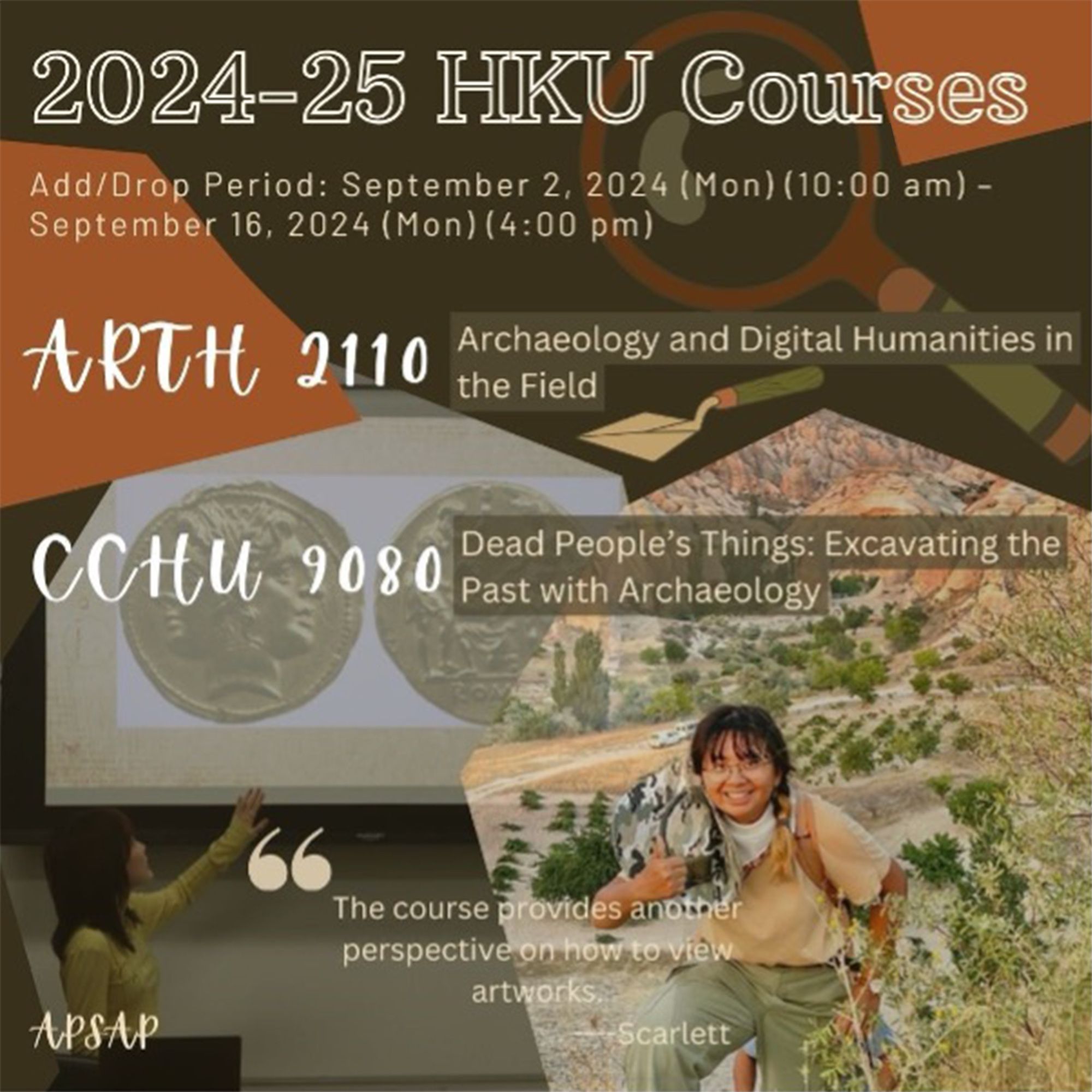 Photos from the HKU courses: ARTH 2110 "Archaeology and Digital Humanities in the Field" and CCHU 9080 "Dead People's Things: Excavating the Past with Archaeology.”