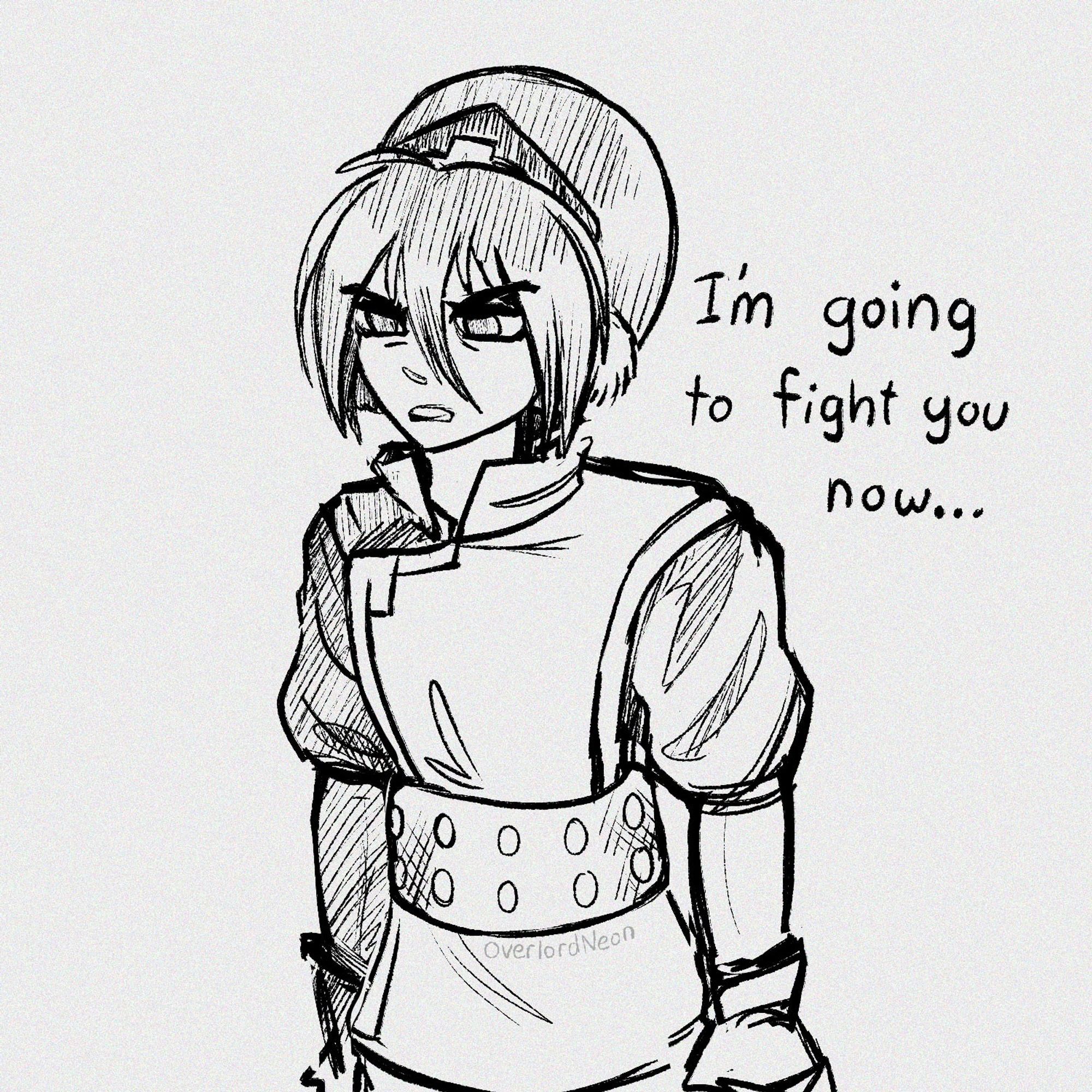 Digital comic panel of Toph looking angry and saying "I'm going to fight you now..."