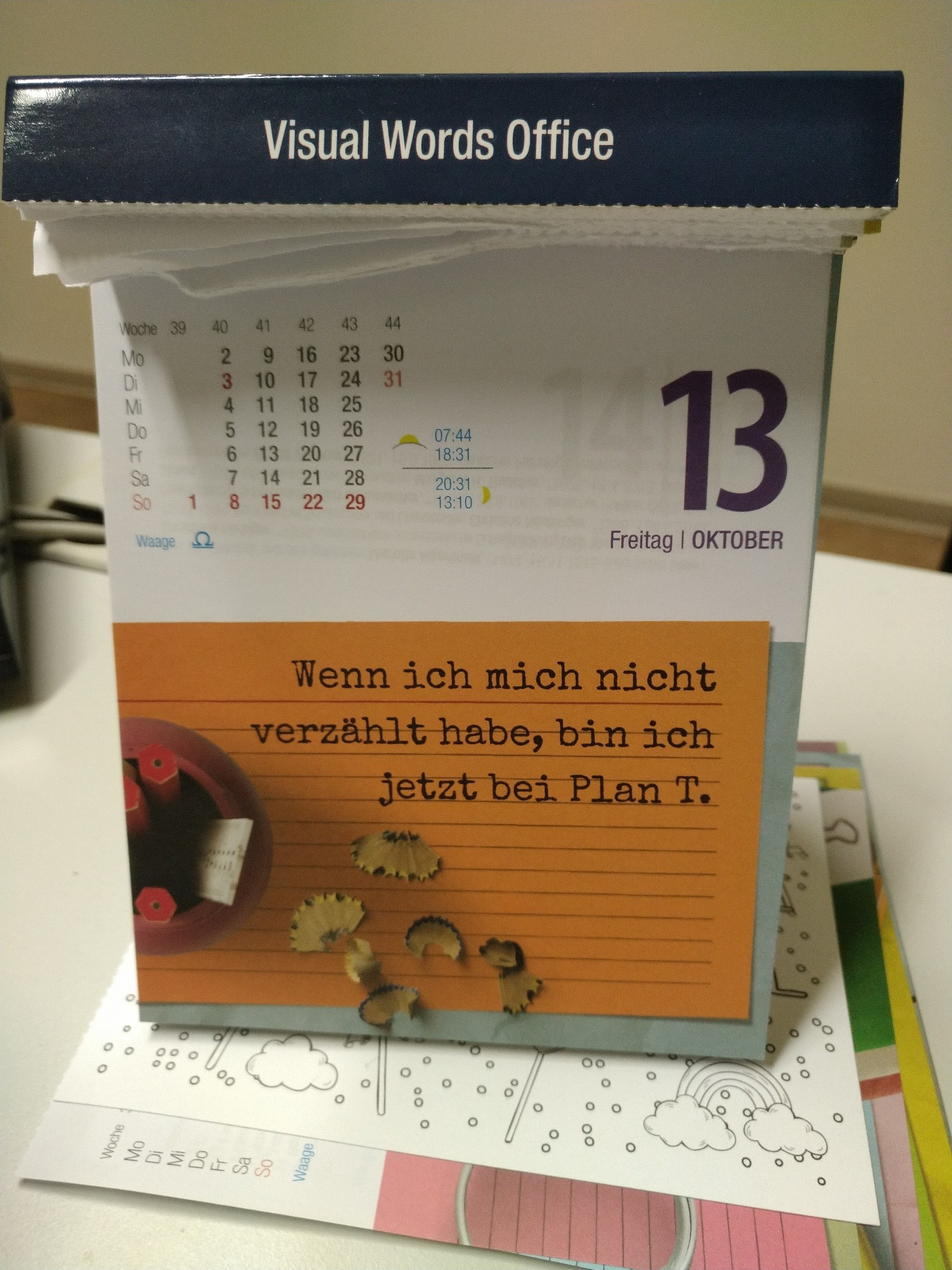 Kalenderblatt, Freitag der 13. mit Spruch