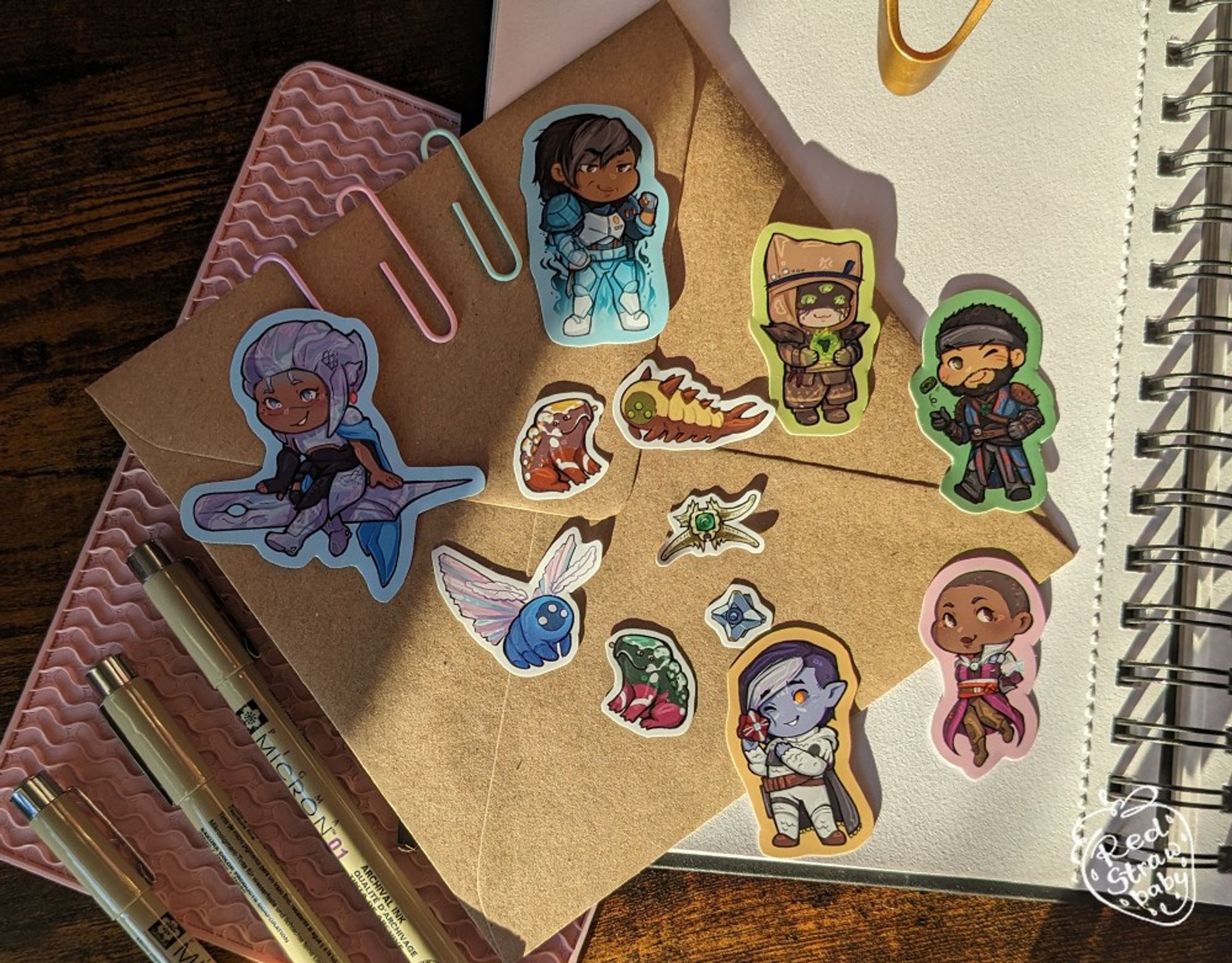 Various vinyl stickers of NPC and creatures from Destiny 2.