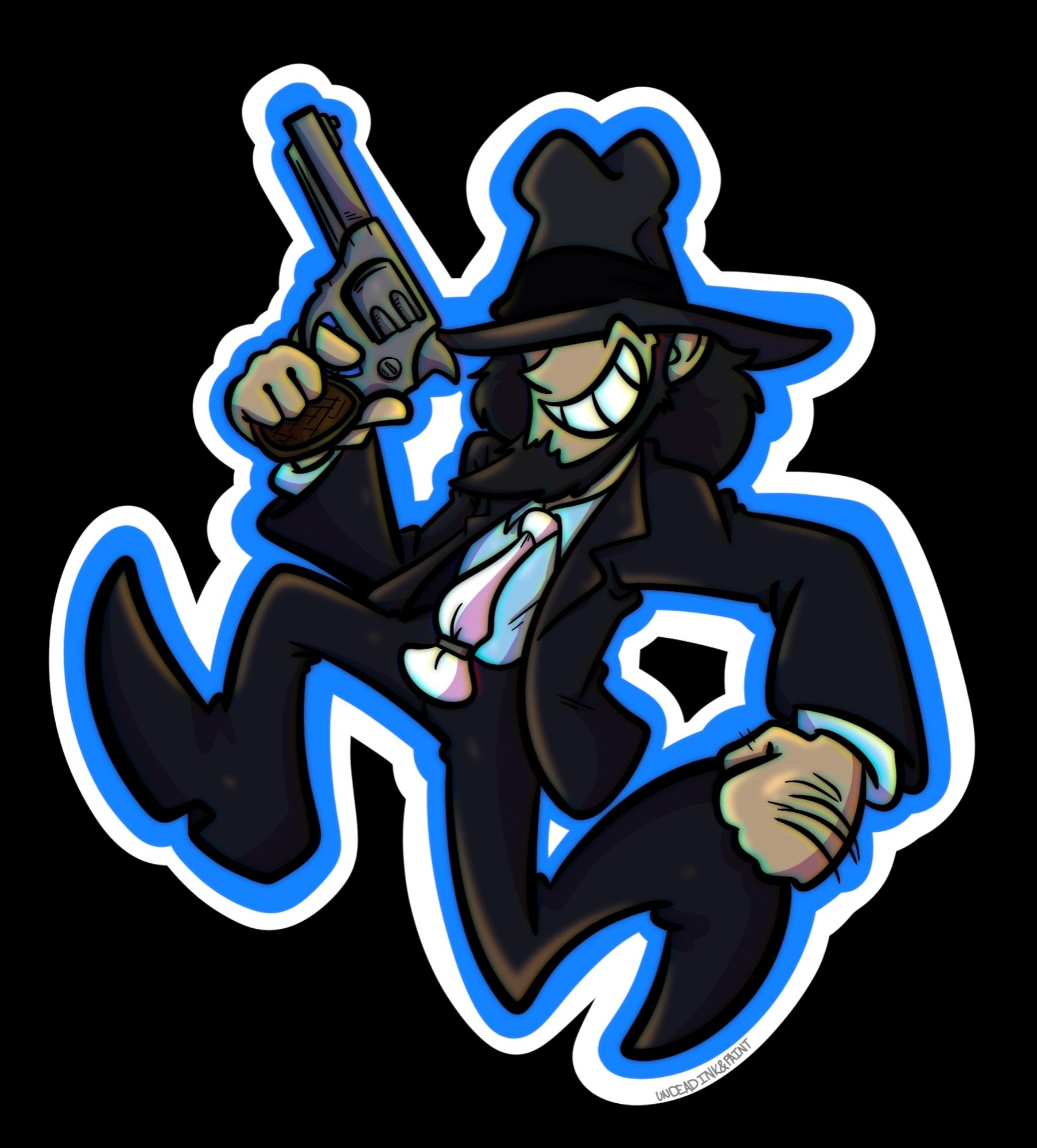 A simplified version of Jigen running as he holds his trusty magnum, always covering Lupin's back!