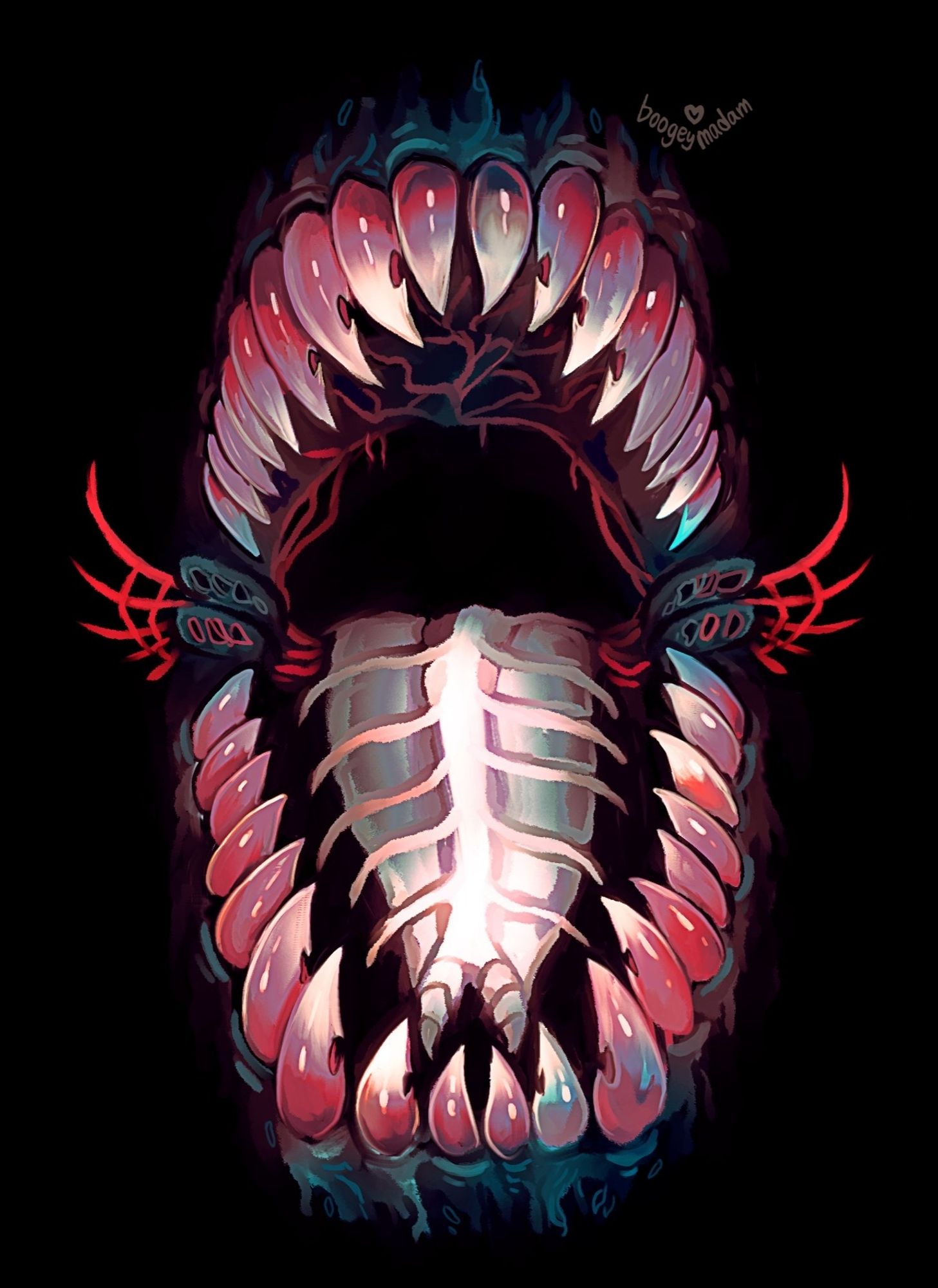 hooked teeth and a ribbed tongue as is normal for the merfolk in my comic, sink your hookteeth (redder version)