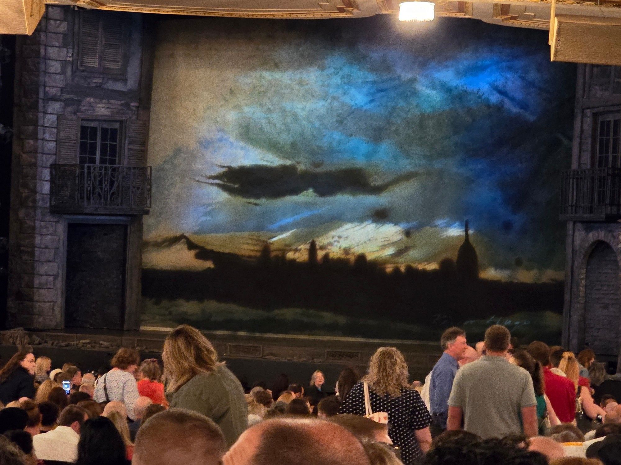 The stage and backdrops for Les Mis as seen before the start of the show.